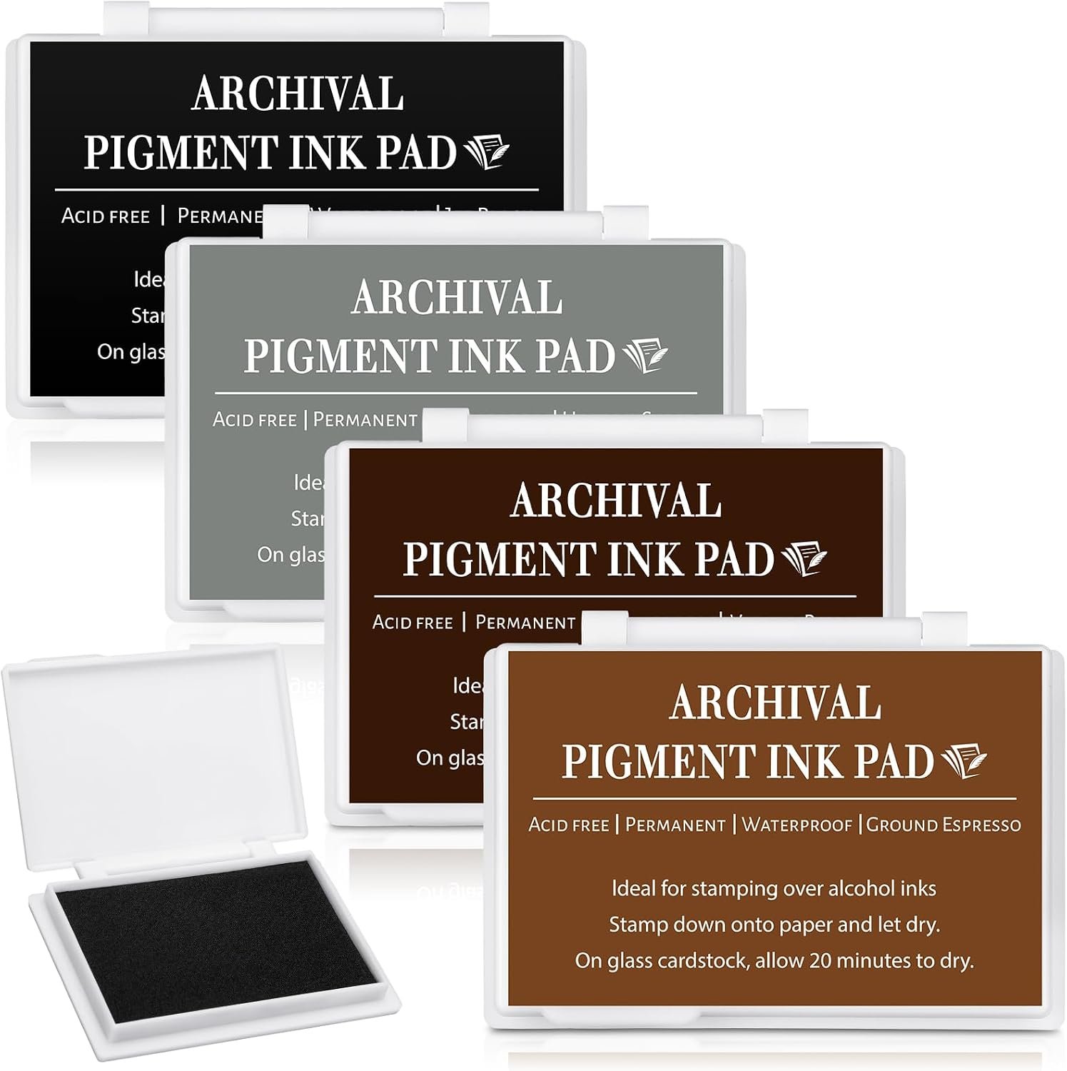 MotiMind 4 Pcs Archival Pigment Waterproof Ink Pad for Stamps, Four Colors