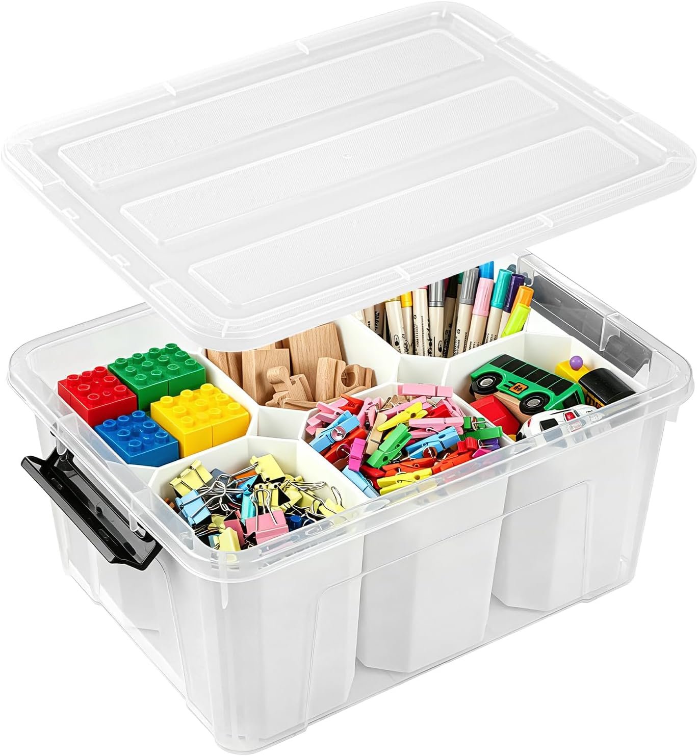 Craft Storage Box with Lid, Clear Art Supply Organizer with Sorting Bins