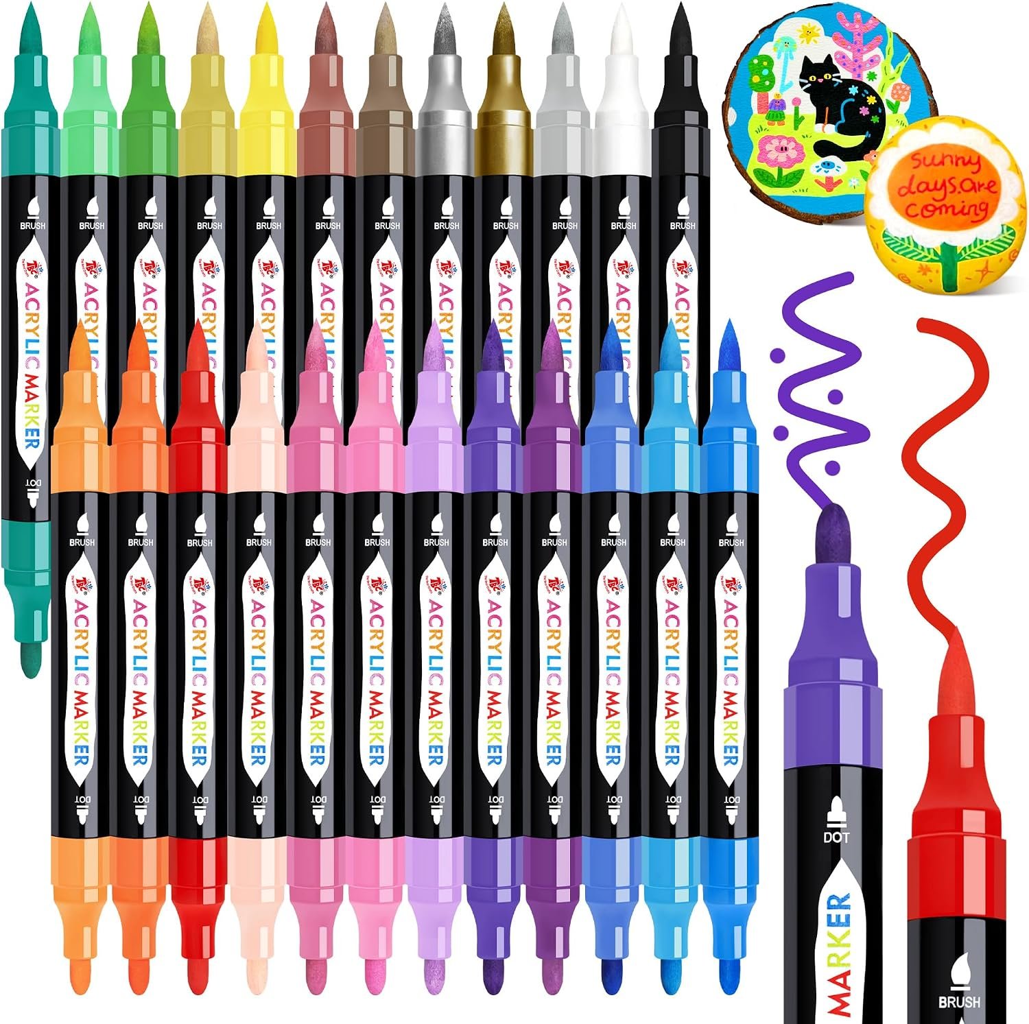 TBC The Best Crafts Acrylic Paint Markers, 24 Colors Dual Tip Pen