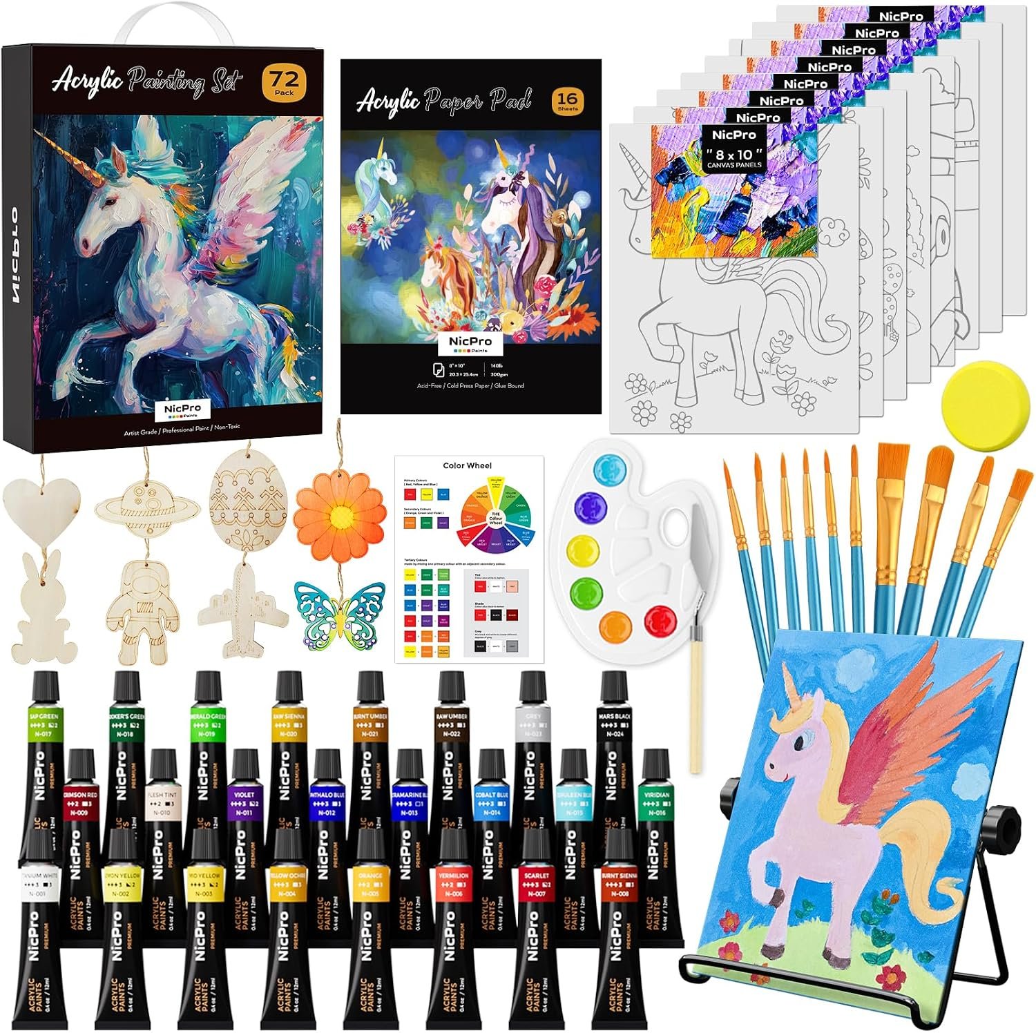 Nicpro 72PCS Kids Painting Set with Pattern Canvas for Beginner Students