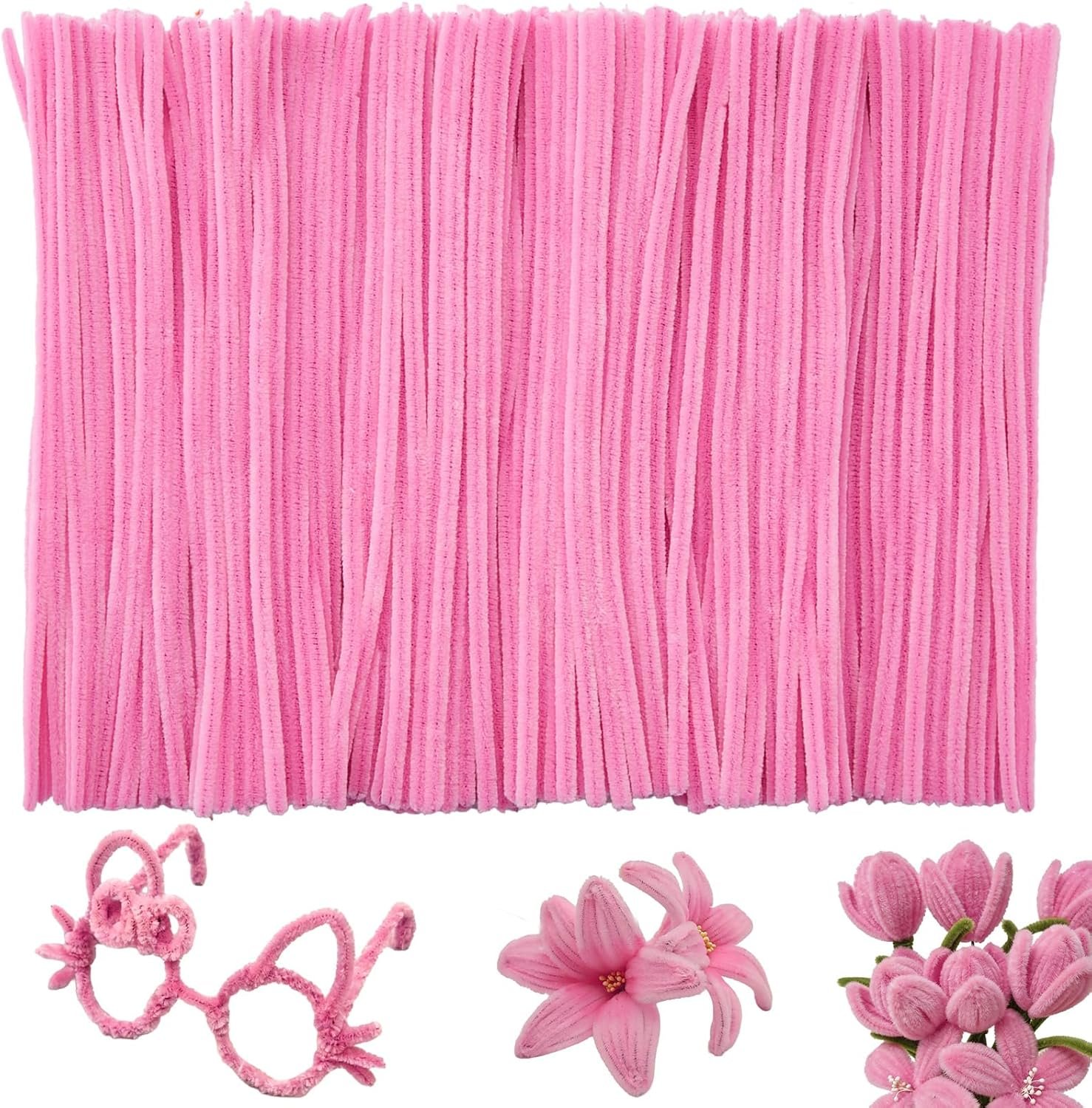 Pipe Cleaners Crafts,Craft Supplies,200PCS Pipe Cleaner Arts and Crafts,Chenille Stems Art Supplies for Projects Creative DIY Room Decor,Pink Handmade Flower Cute Valentine’s Day Gift,Squishy Toys