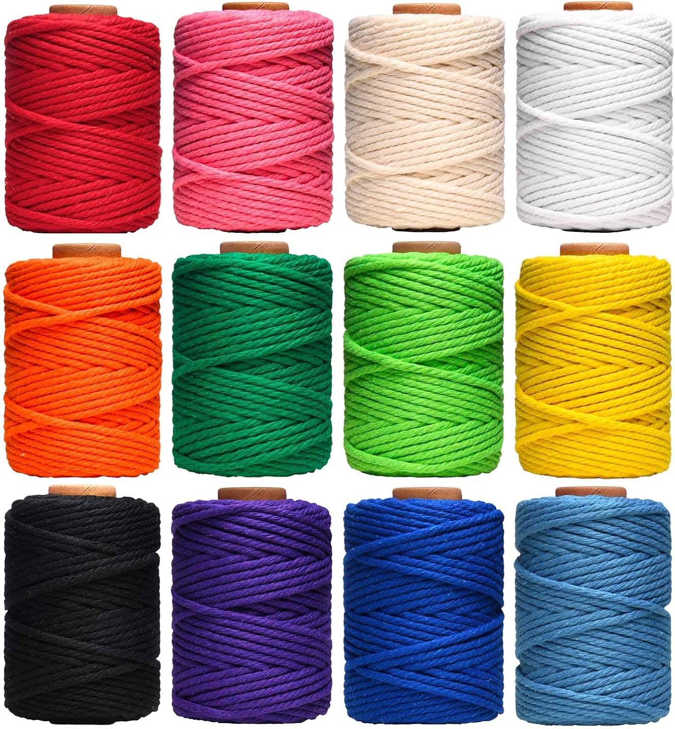 HULISEN Macrame Cord, 12 Rolls 3mm x 396 Yards Cotton Twine, 4-Strand
