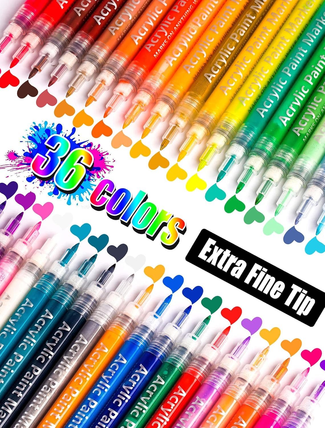 Coogert 36 Colors Fine Tip Acrylic Paint Markers, 0.7mm Paint Pens