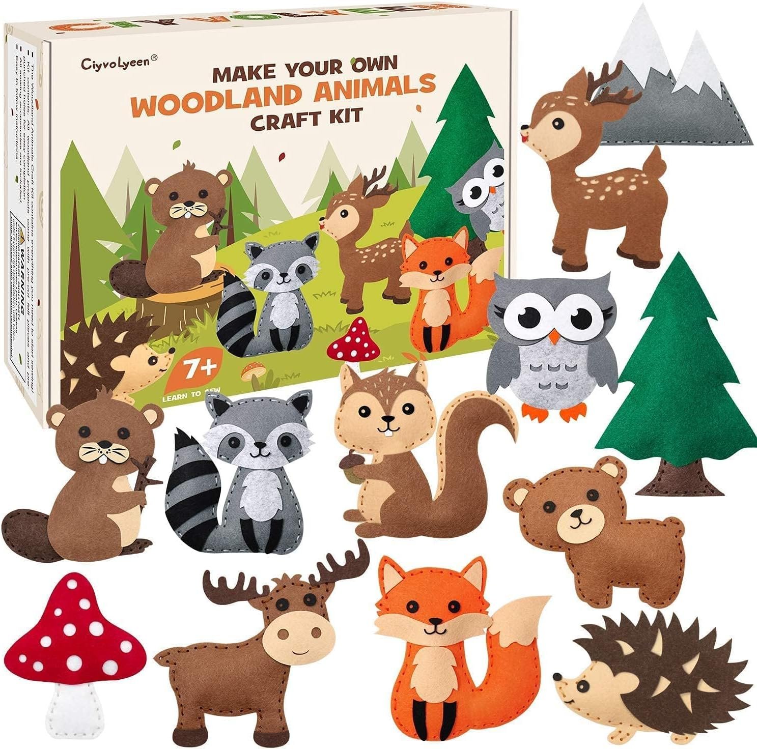 CiyvoLyeen Woodland Animal Sewing Kit for Ages 8-12 Felt Sewing Craft 12Pcs