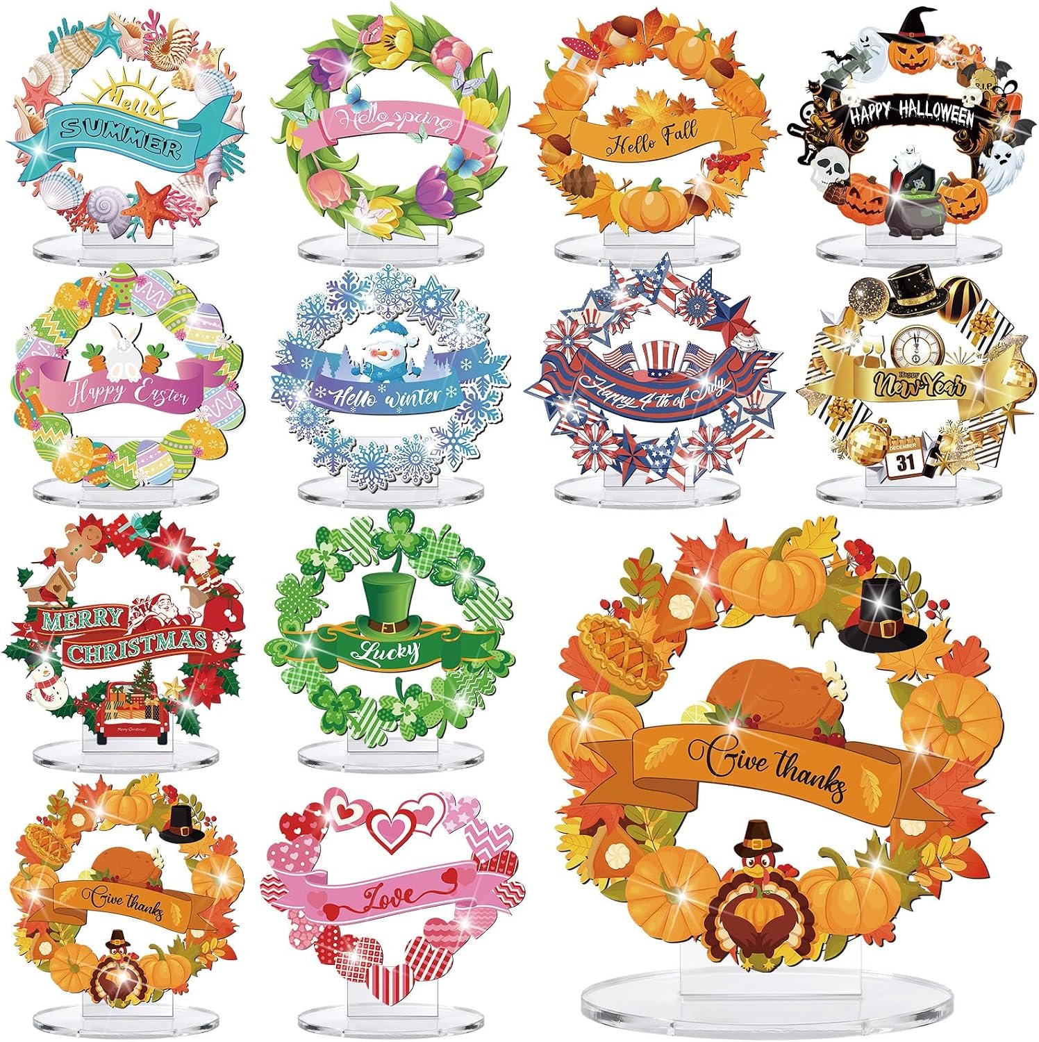 YooNotee 12 Sets Seasonal Diamond Art Wreath Holiday Tabletop Decorations