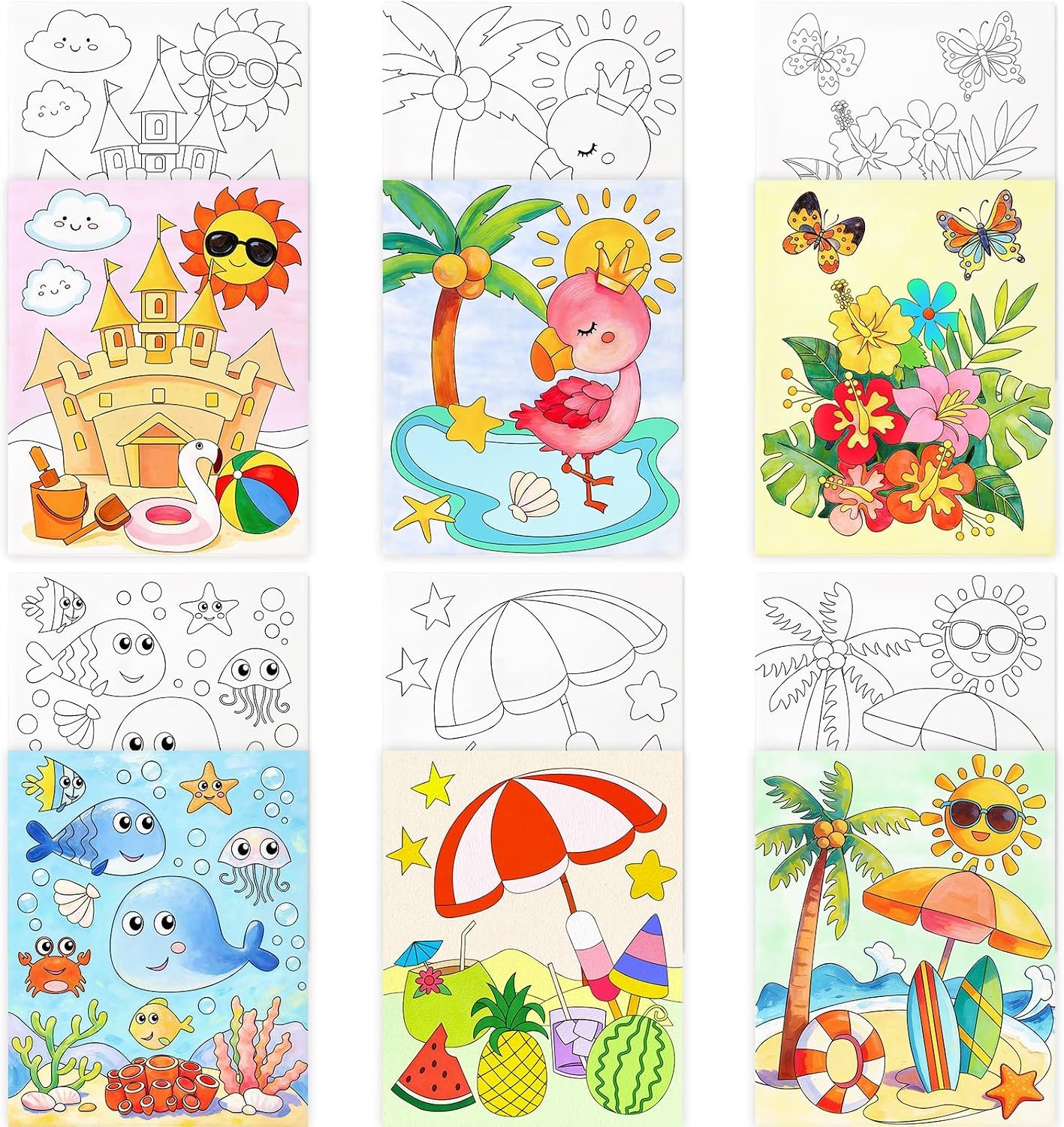 WorldBazaar Pre Drawn Canvas for Kids & Beginners 6 Pack 10×8 Painting Kit