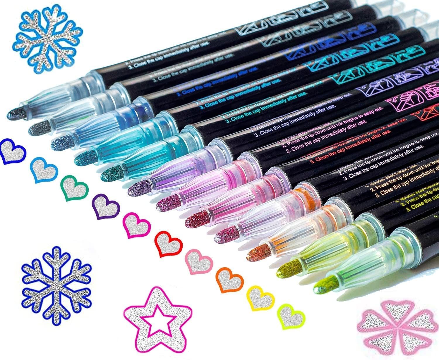 Muchcute Outline Markers Glitter Pens,12 Shimmer Toy Tween Teen Girl Gifts