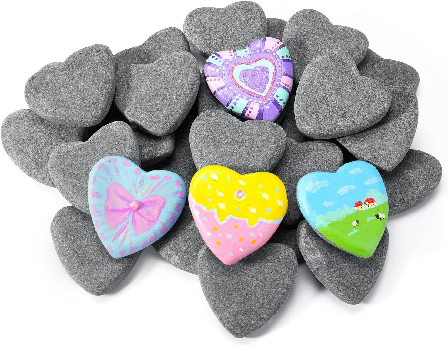 Simetufy 15 Pcs Heart-Shaped Rocks for Painting, 2in Valentine’s Day Heart