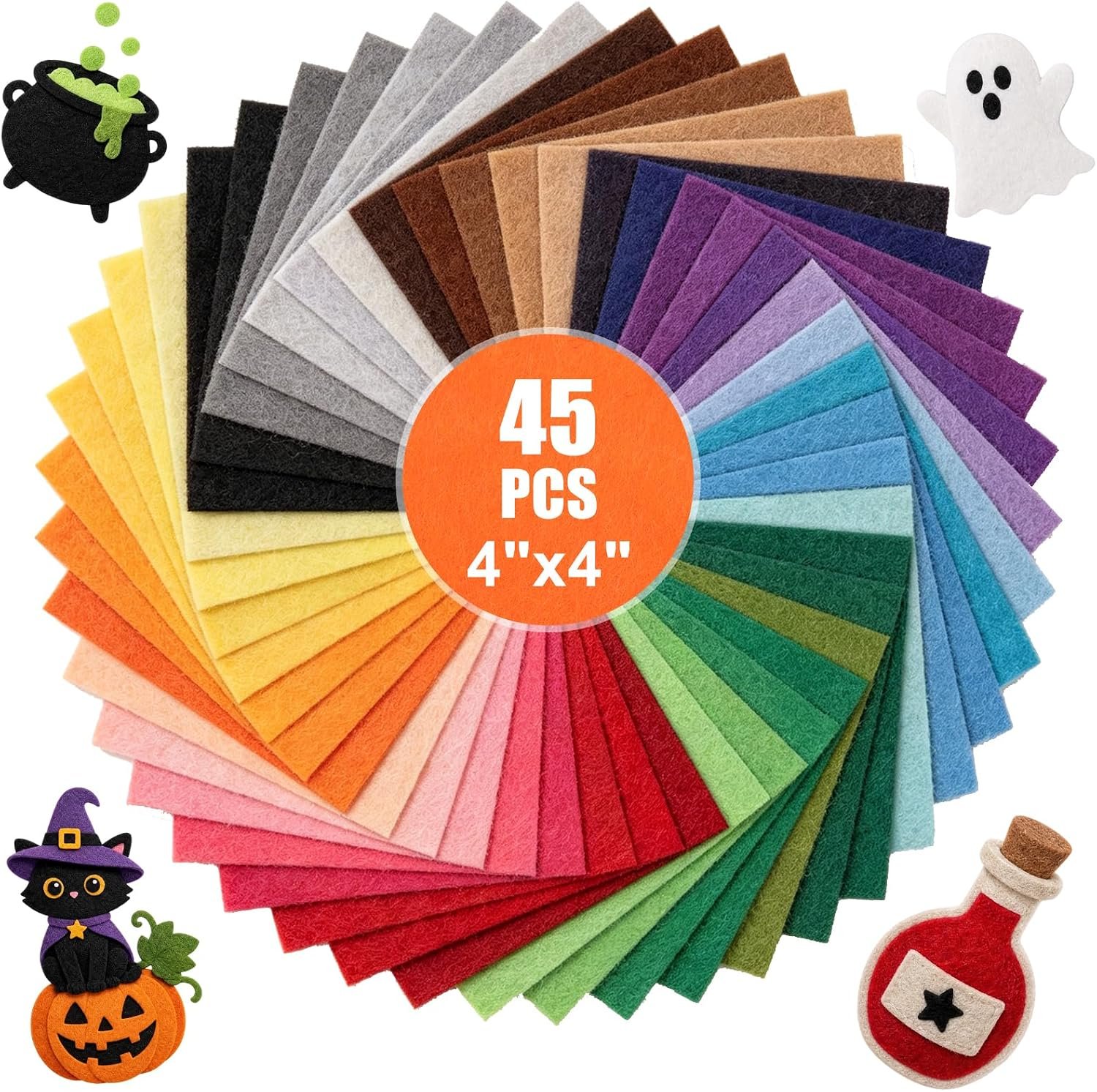 UOOU 45 Pcs Assorted Felt Sheets Felt Fabric 4″x4″ Stiff Felts