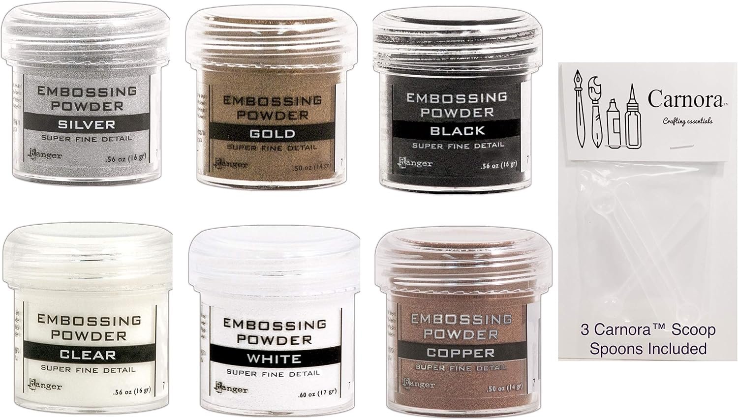 Ranger Super Fine Embossing Powder White Silver Black Copper Clear Gold
