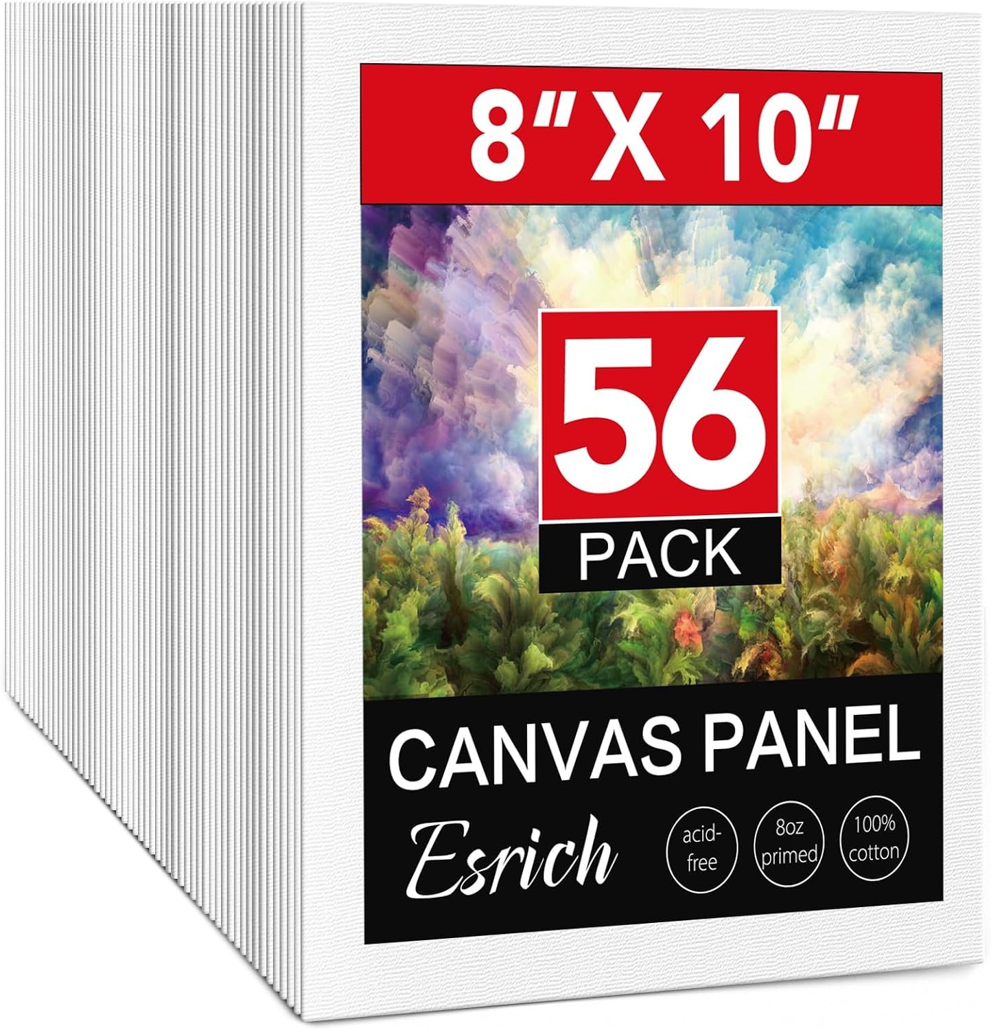 ESRICH 56 Pack 8×10 Primed Canvas Boards Bulk for Acrylic Painting