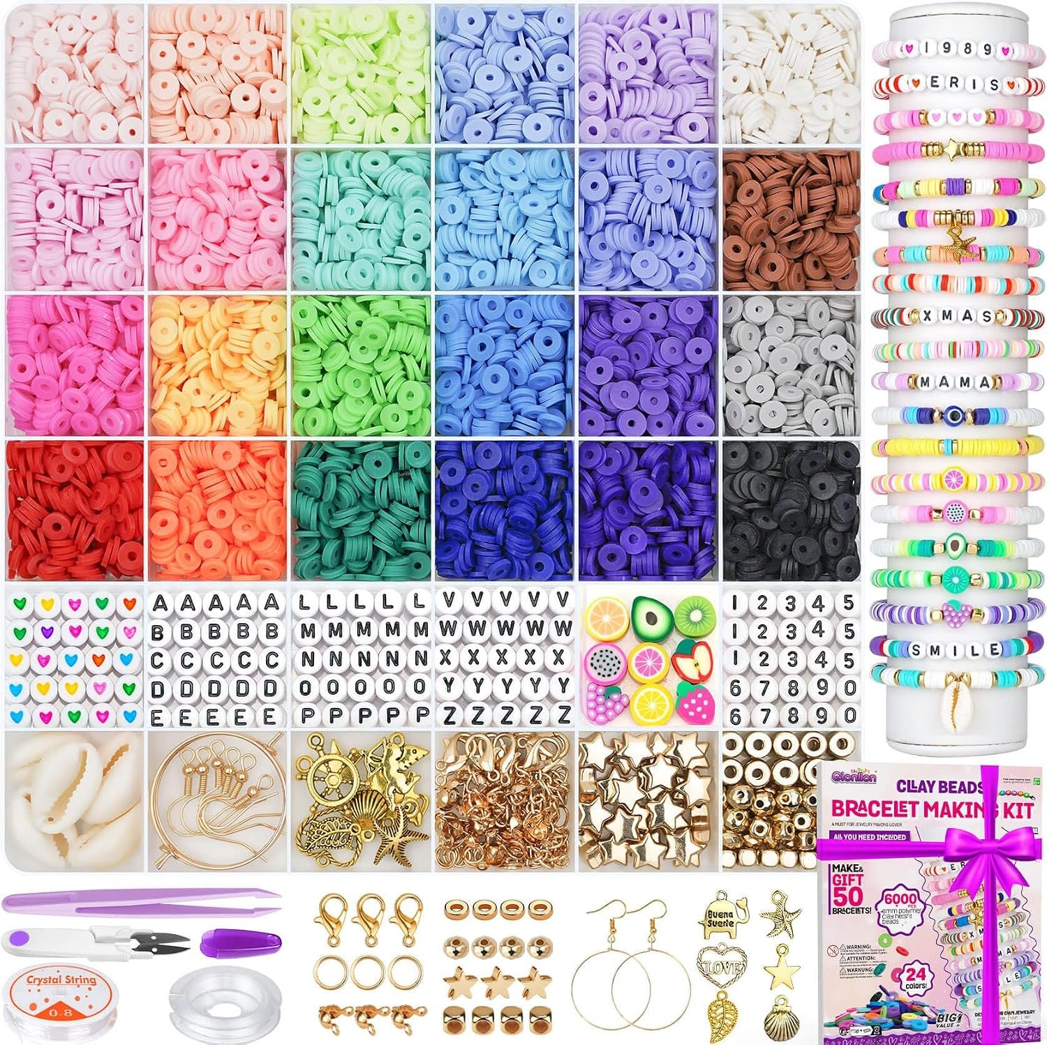 Gionlion 6000 Clay Beads Friendship Bracelet Making Kit, 24 Colors