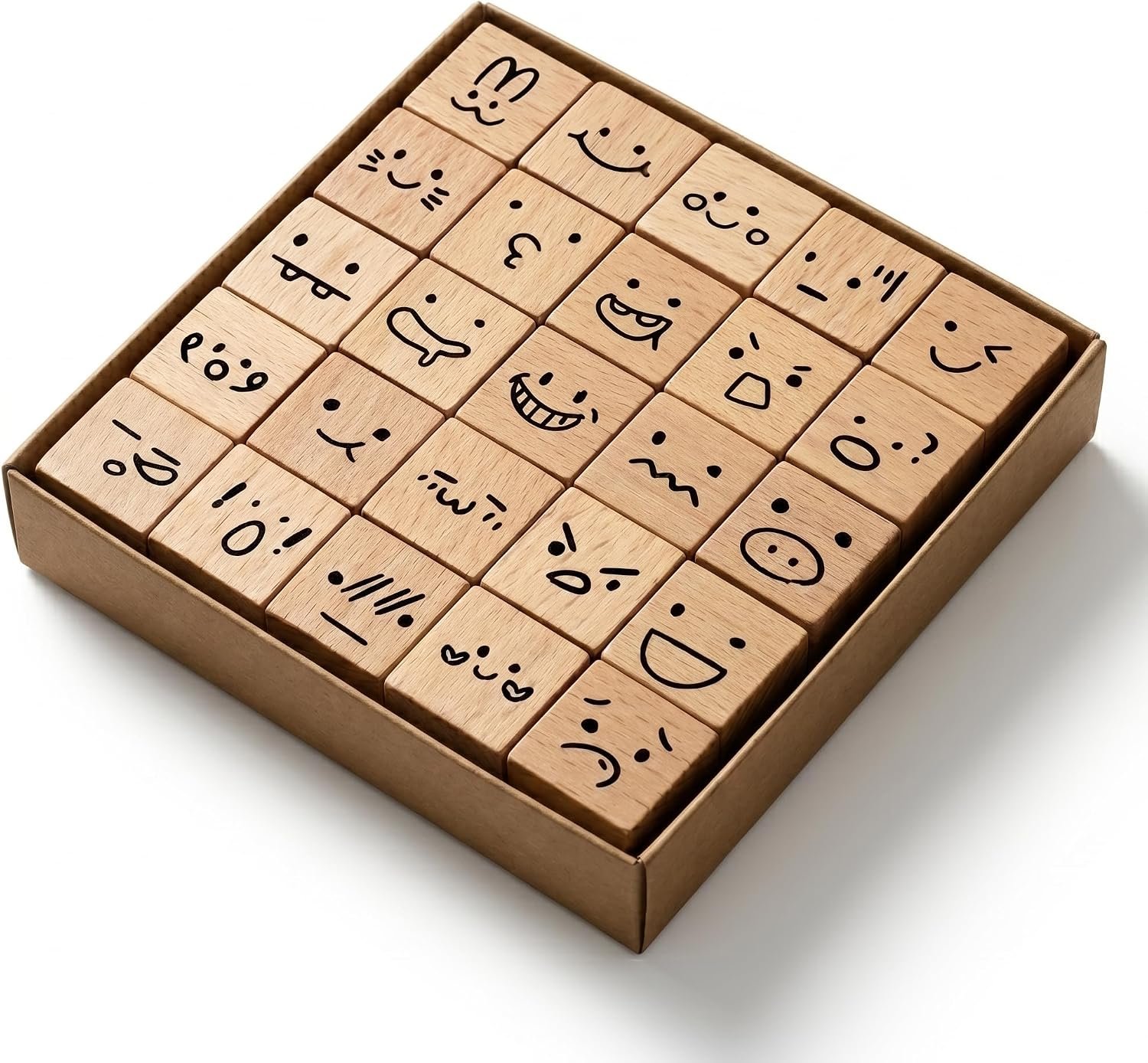 25 Pcs Mood Expression Wooden Rubber Stamps – Decorative Emoticon Icon Stamp Set for DIY Planner, Journaling, Scrapbooking, Aesthetic Stationery & Custom Card Making