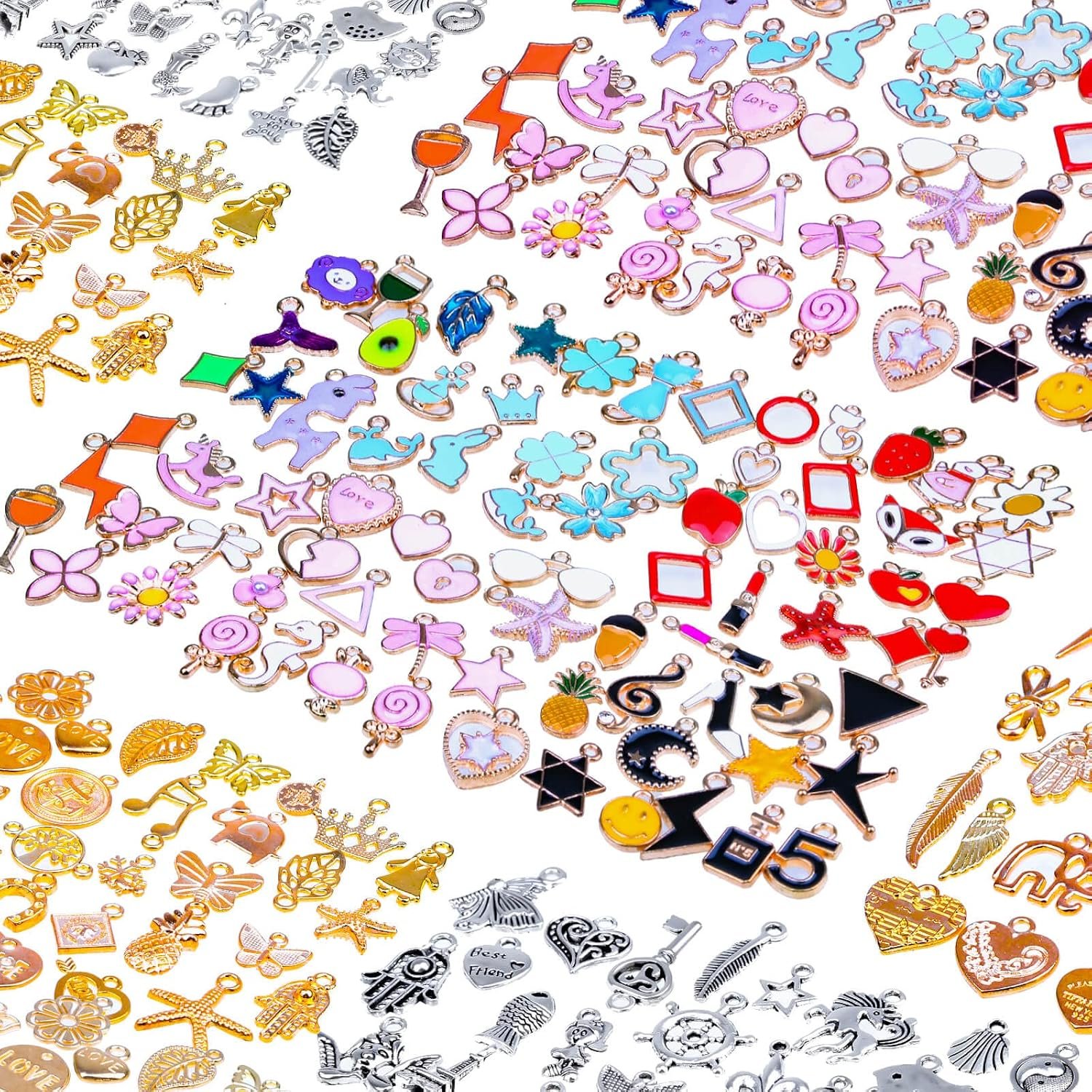 Mckanti 150PCS Bracelet Charms, Silver Bracelet Gold Plated Enamel Charms Pendants for Necklace Bracelet Jewelry Making and Crafting