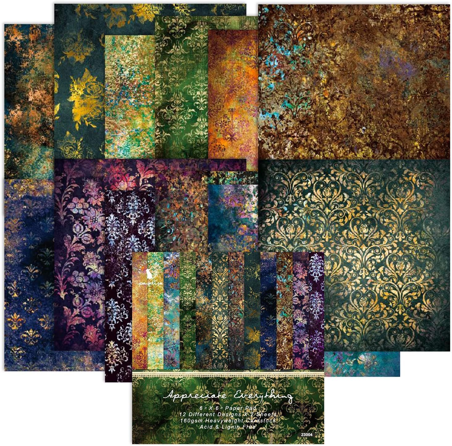 Aesthetic Scrapbook Paper Pad Vintage Patterned Paper 6×6,24 Sheets Single-Sided Boho Scrapbooking CardStock Papers Pad for Holiday Cardmaking DIY Origami Journaling.