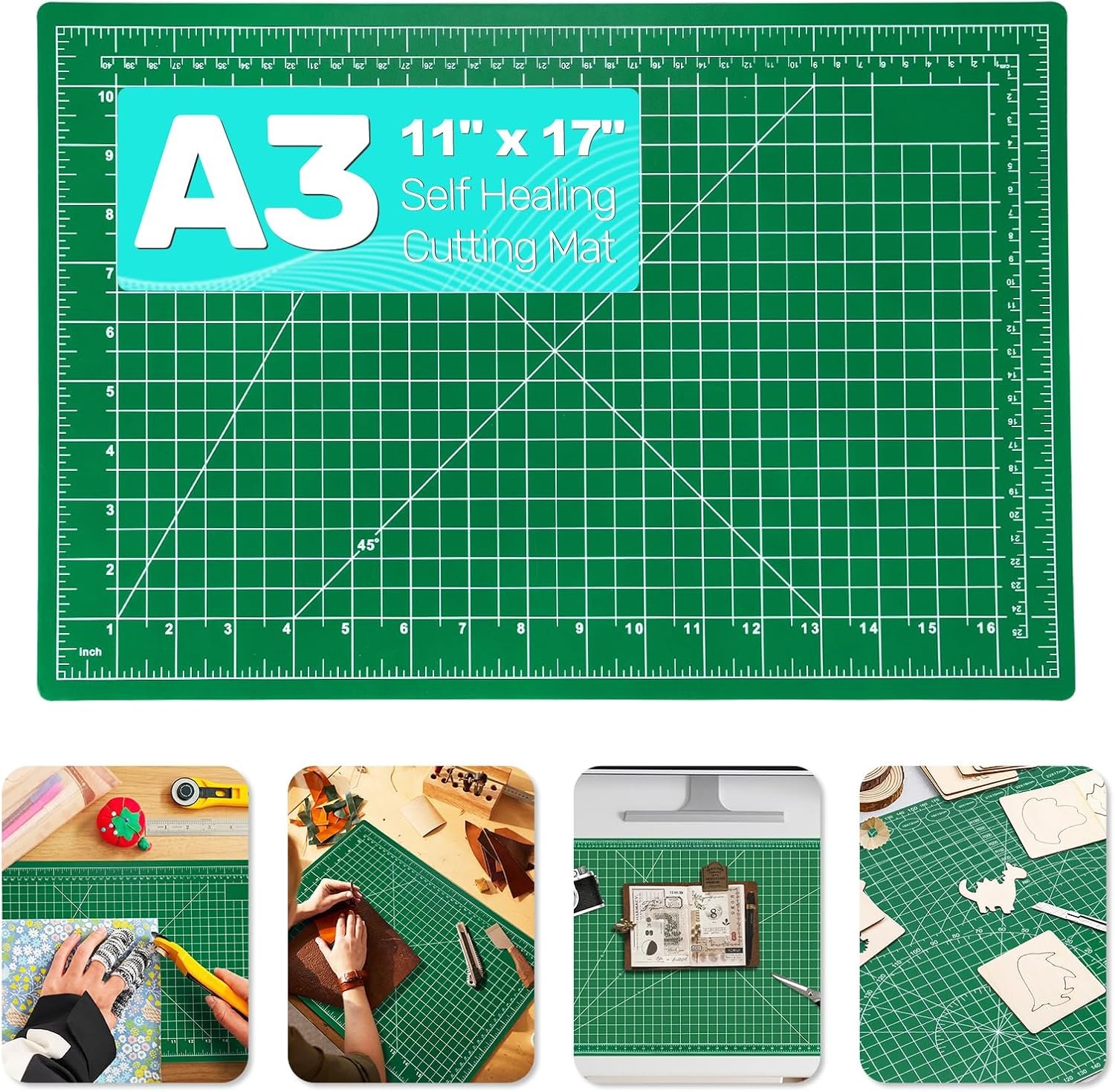 Self Healing Cutting Mat, 11″ x 17″, Double-Sided Rotary Cutting Mat for Sewing, Quilting, Scrapbooking & Craft, Craft Cutting Board for Hobby Use(A3)