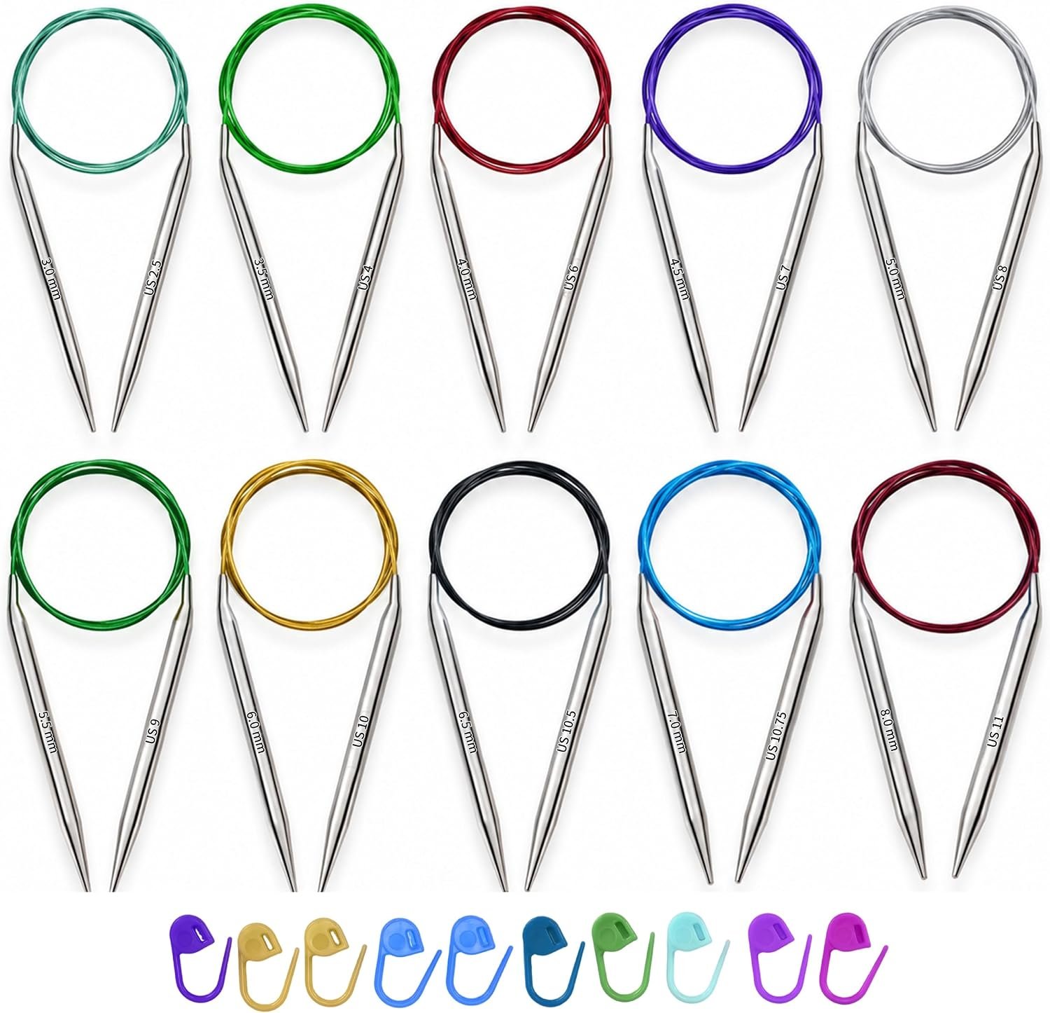 32 Inch (80cm) Circular Knitting Needles, 10 Sizes 3.0-8.0mm, Fixed