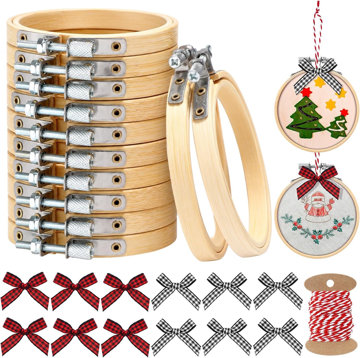 Beeveer 12Sets/25Pcs 3 Inch Bamboo Embroidery Hoops, Christmas Sewing Craft