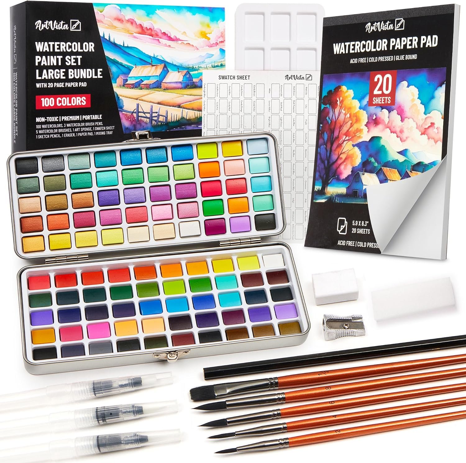 Premium Watercolor Paint Set Bundle with 100 Vibrant Colors for Adults