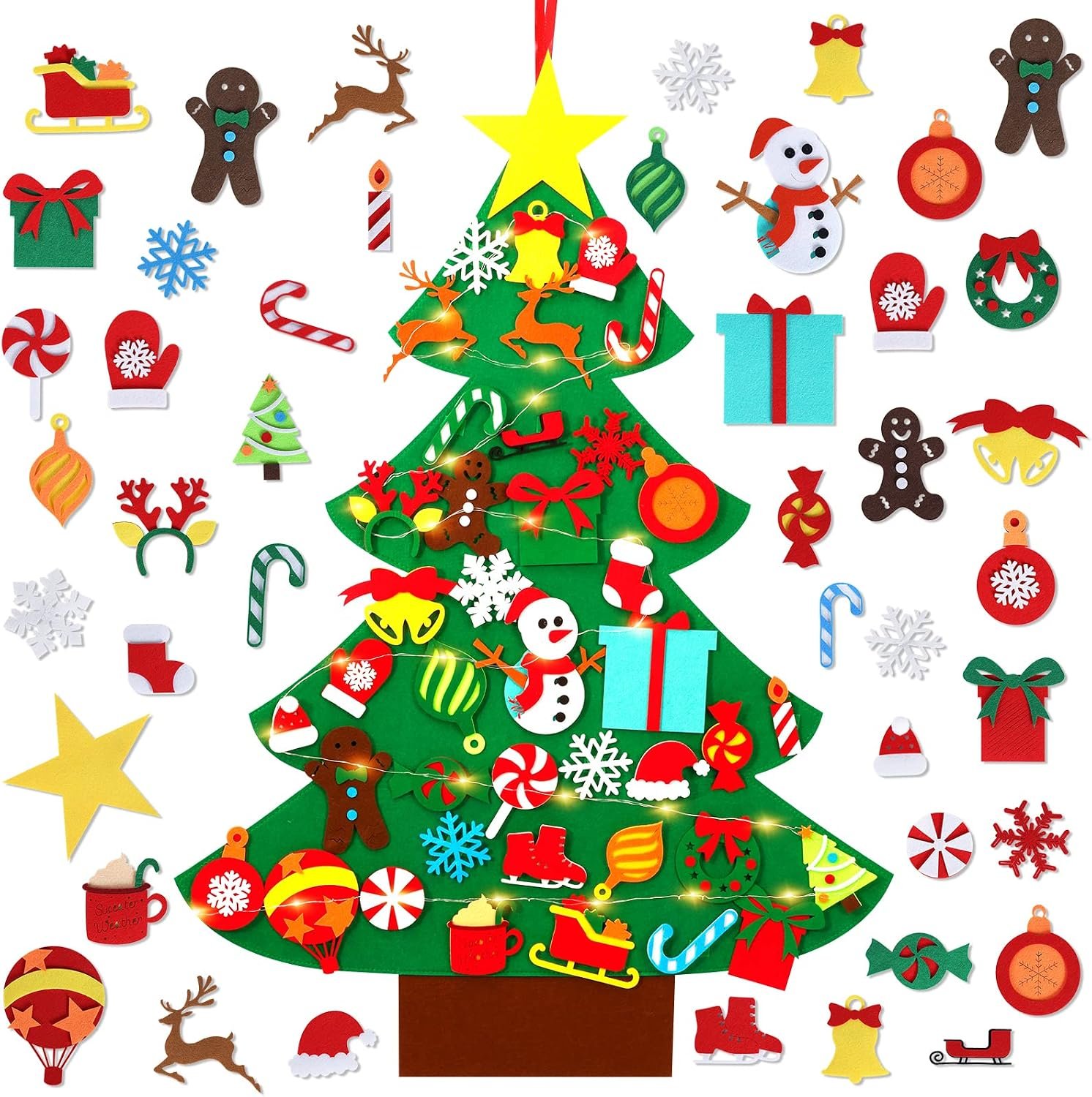 Garma DIY Felt Christmas Tree Set with 41PCS Kids Wall Hanging Detachable Ornaments, Felt Christmas Craft Kits Decorations for Toddler Xmas Gifts New Year Parties Supplies