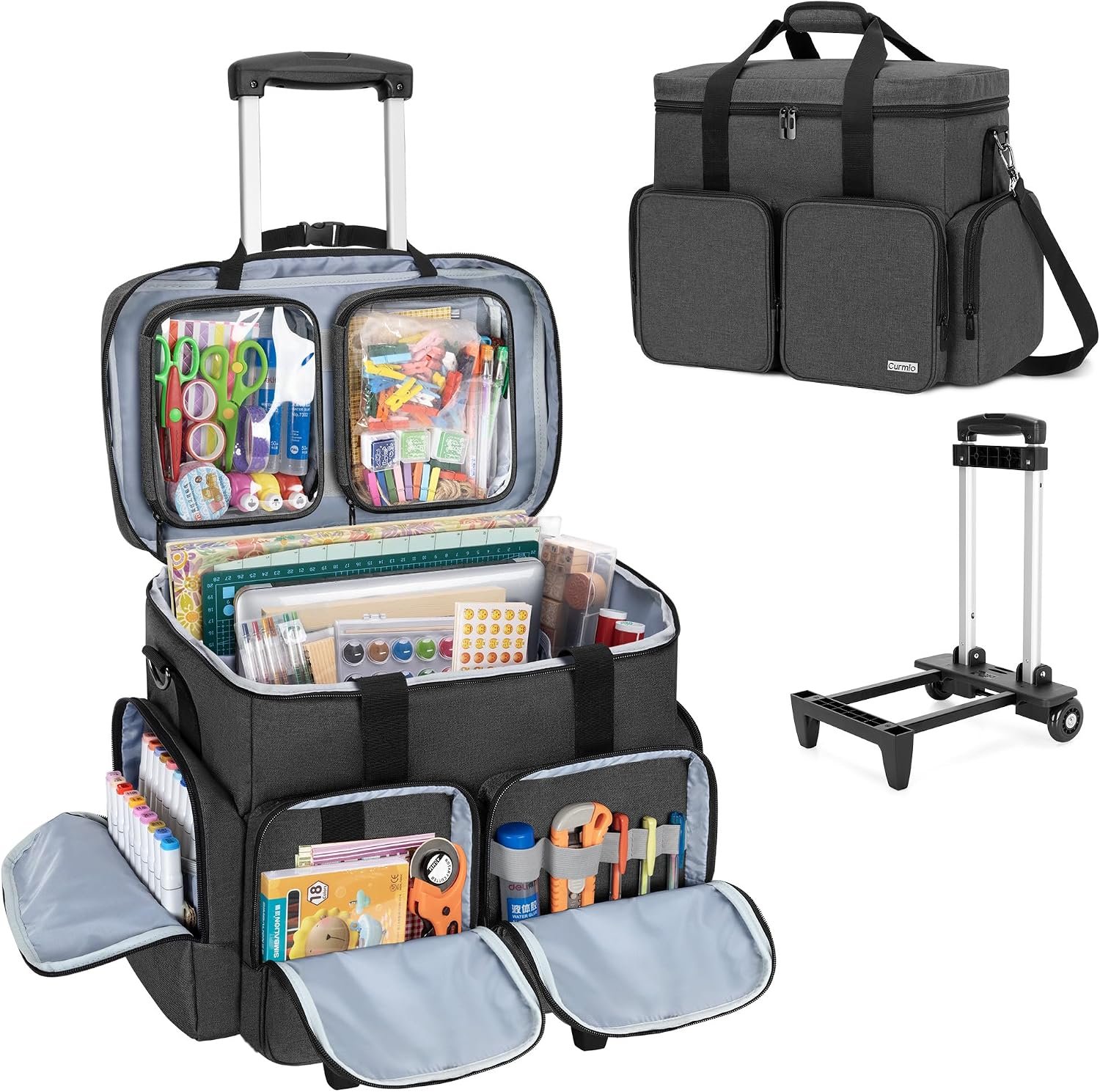 CURMIO Rolling Scrapbook Bag, Craft Bag with Wheels for Paper, Ablum, Black
