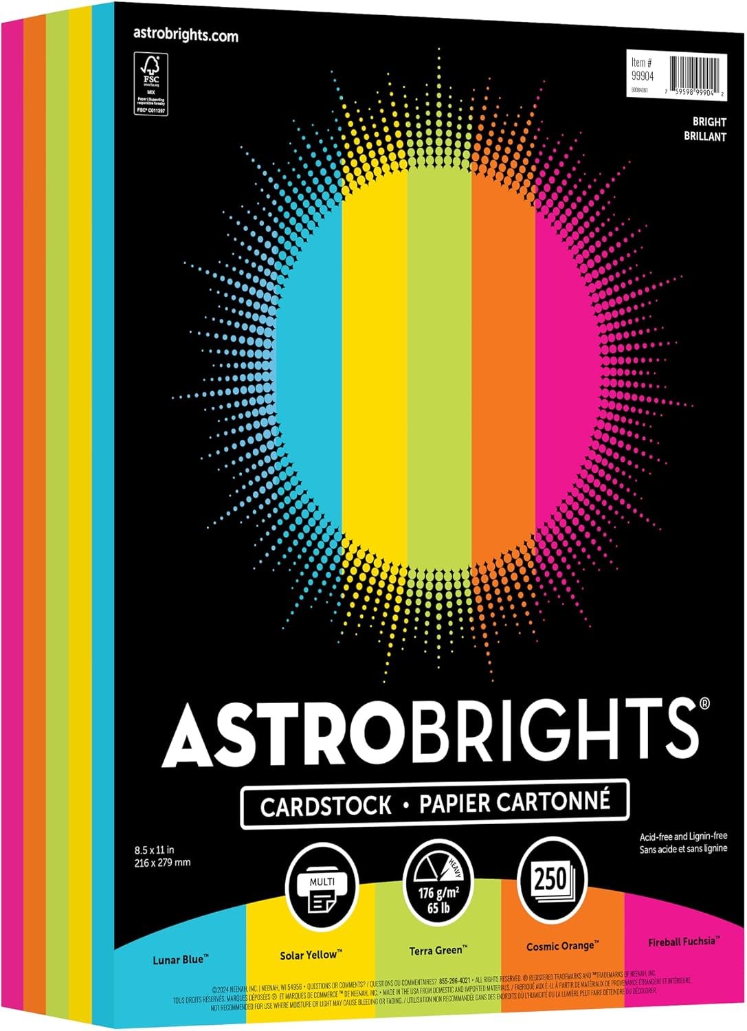 Astrobrights Color Cardstock -“Bright” Assortment, 65 lb Cover Weight, 8.5 x 11, Assorted, 250/Pack