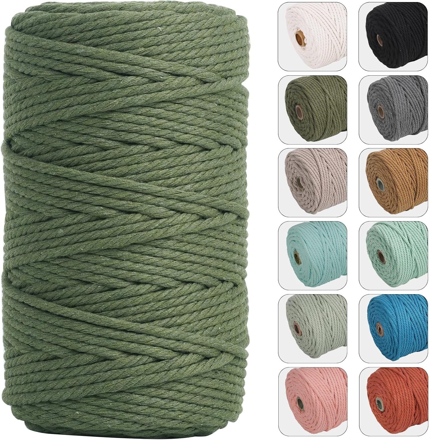 NOANTA 4mm 109yards Macrame Cord, Colored Cotton Macrame Yarn, Olive Green