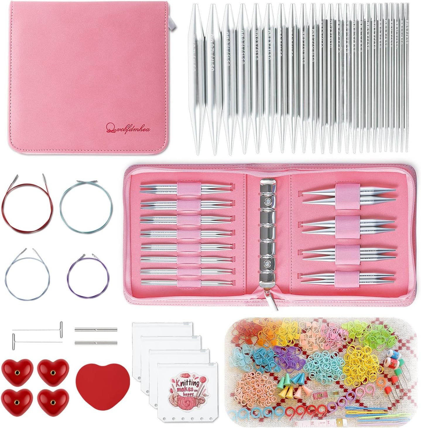 Interchangeable Circular Knitting Needles Set with 378 PCS Accessories (Everything You Need Included), 12 Pairs Aluminum Needles Including Large Sizes (US 4-17, 3.5mm-12mm) & PU Binder Organizer Bag