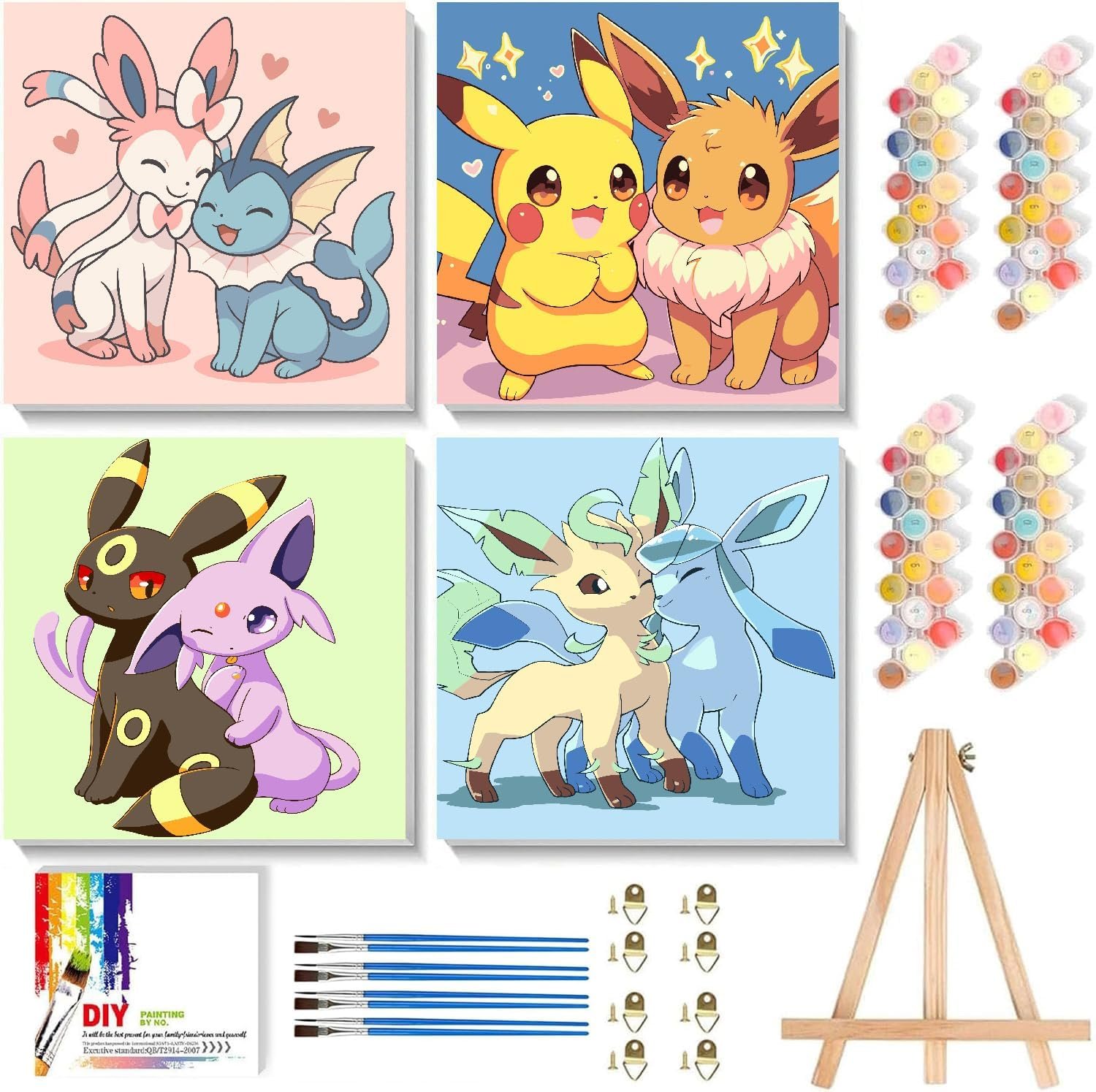 4 Pack Cartoon Paint by Numbers Kit for Kids Ages 4-8-12 with Frame Easel