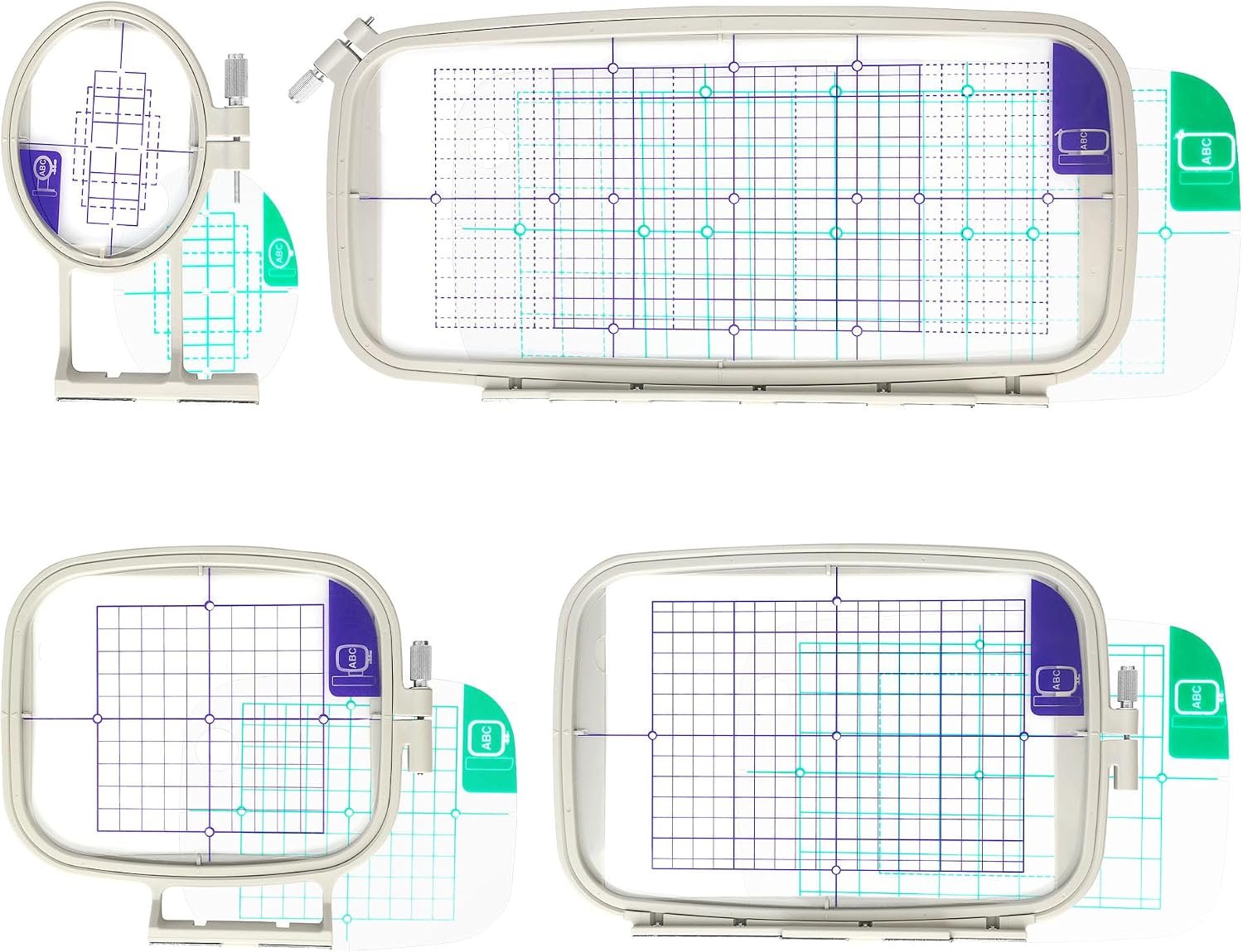 Sew Tech 4pcs Embroidery Hoop for Brother, 1×2.5 4×4 5×7 5x12in Frame Set