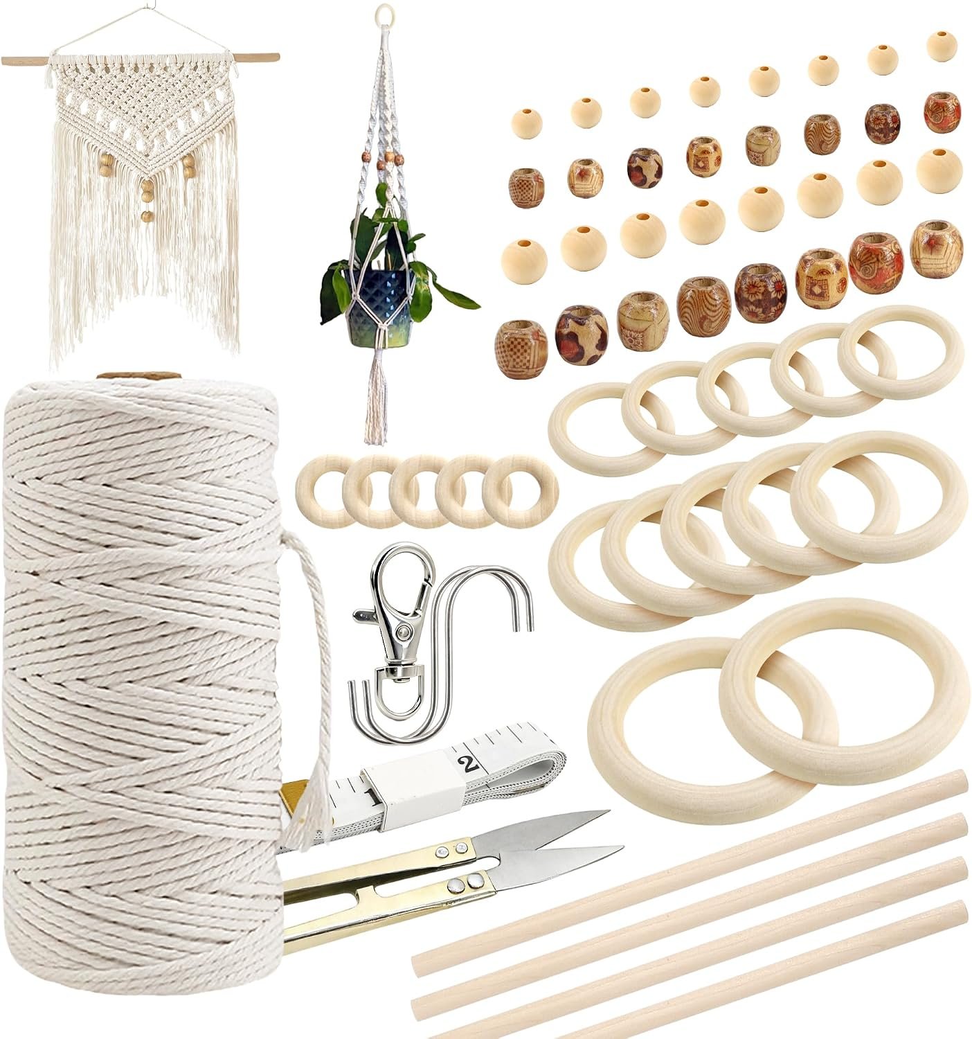 227pcs Macrame Kits 3mm 115 Yards Wall Hanging Natural Cotton Macrame Cord