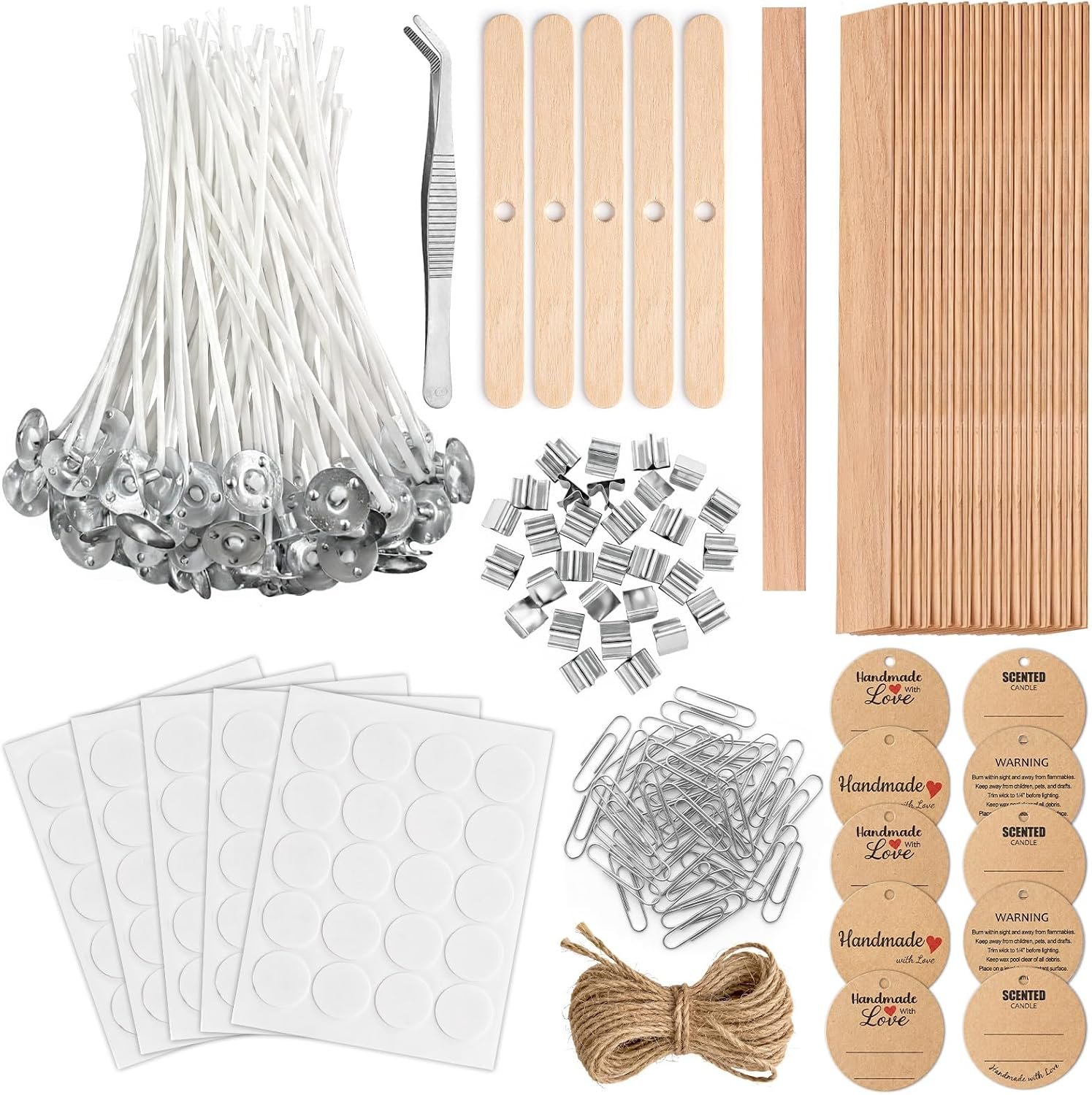Candle Wicks for Candle Making Kit Supplies, 130 Pcs with 100 Cotton & 30 Crackling Wood Wicks for Soy Beeswax Candles, Holders & Stickers, Handmade Gifts Set (4 inch)