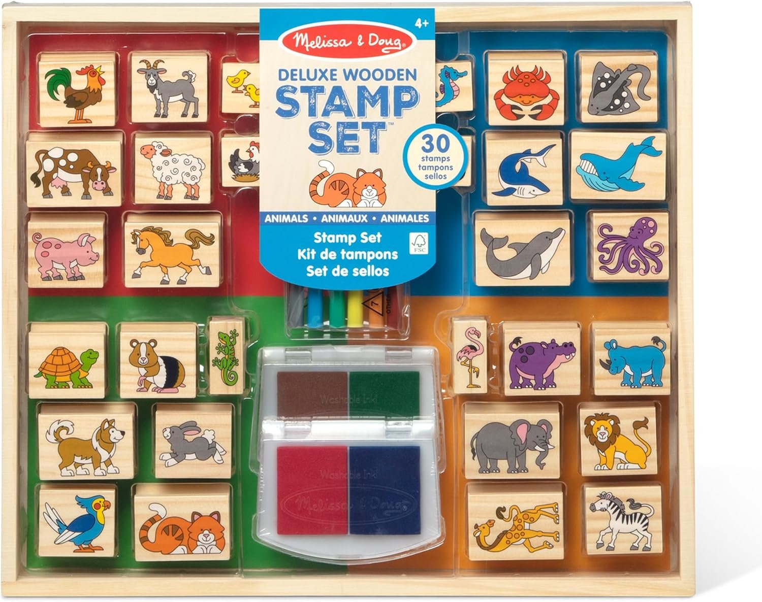Melissa & Doug Deluxe Animals Wooden Stamp Set with Markers