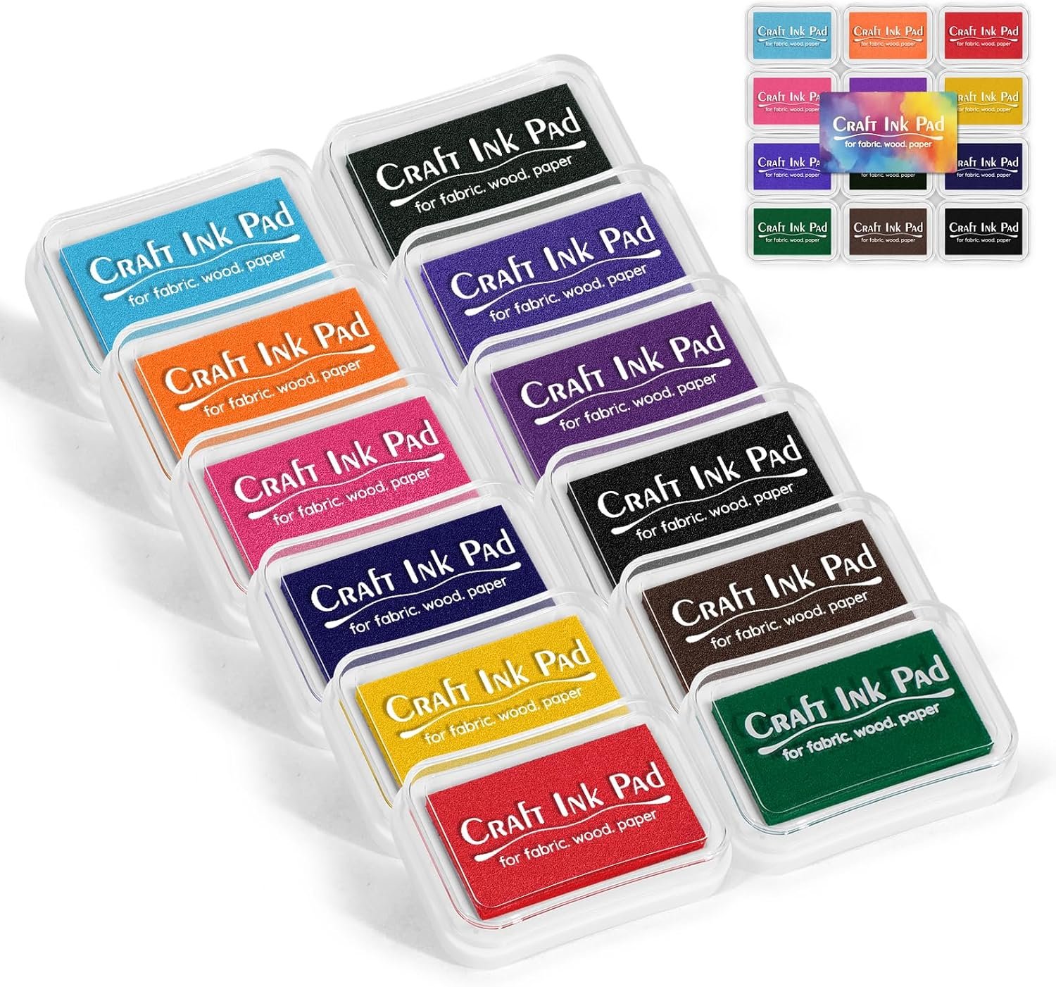 Craft Ink Pads for Stamps, Pigment Rainbow Stamp Pad Set for Scrapbook Supplies, Paper, Wood, Rubber Stamping, Card Making, DIY Crafting, Fabric Inkpad (12-Color)