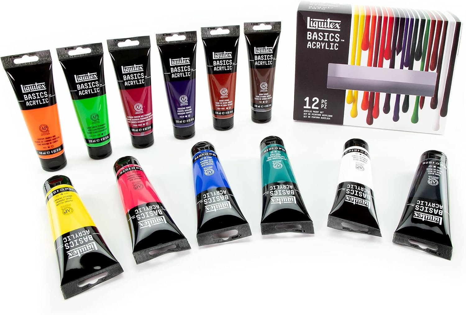 Liquitex BASICS Acrylic Paint Set, 12 x 118ml (4-oz) Tube Paint Set