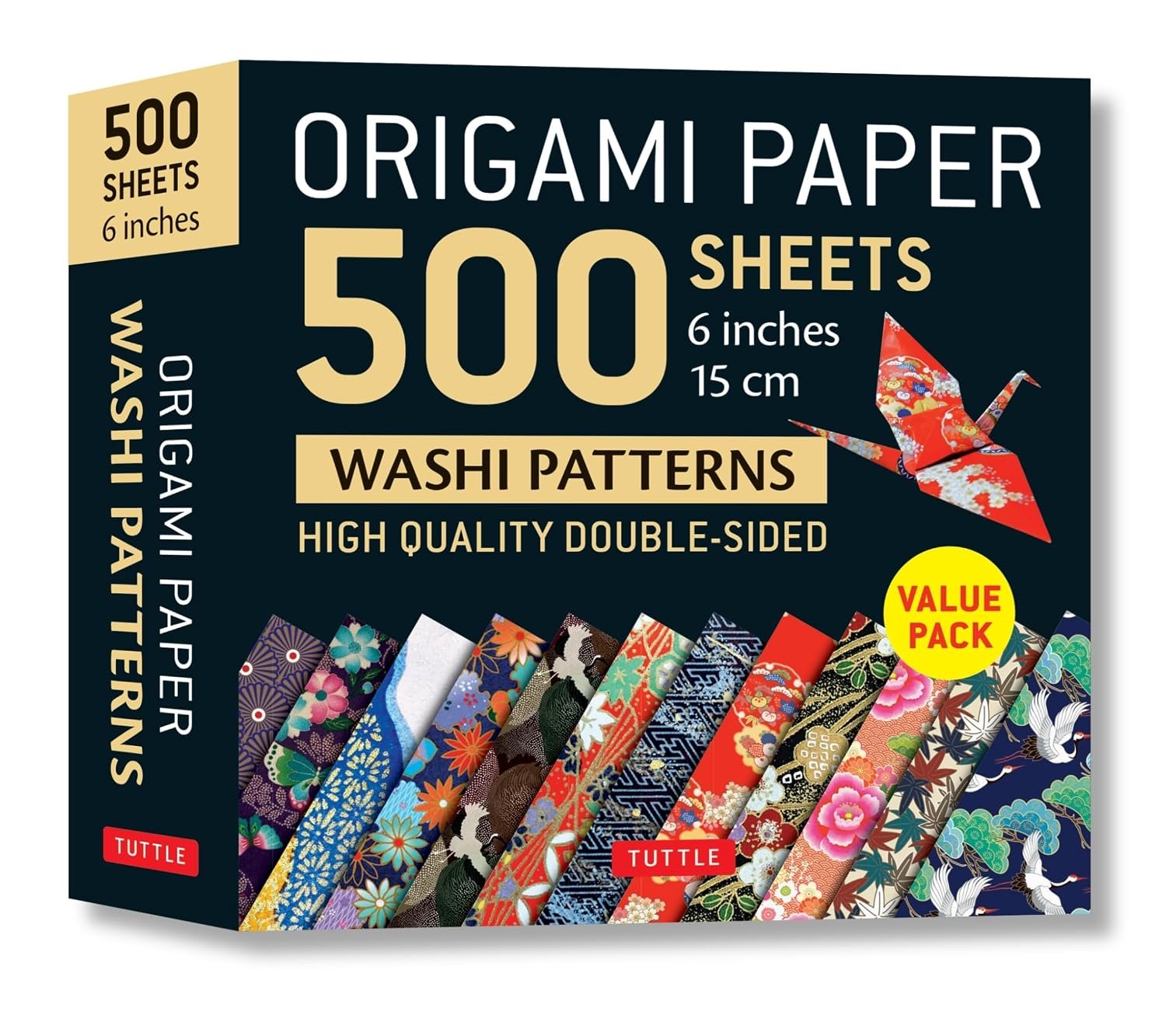 Origami Paper 500 sheets Japanese Washi Patterns 6″ (15 cm): Double-Sided Origami Sheets with 12 Different Designs (Instructions for 6 Projects Included)