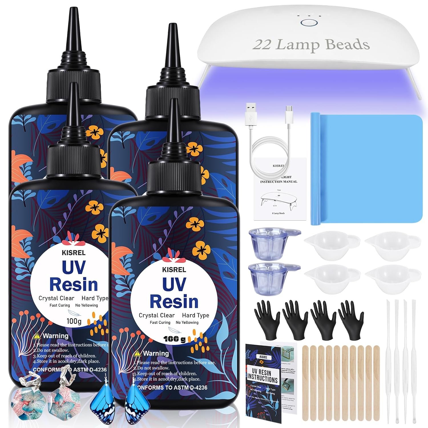 KISREL UV Resin Kit with Light, 400g Hard Type UV Resin and Large UV Light