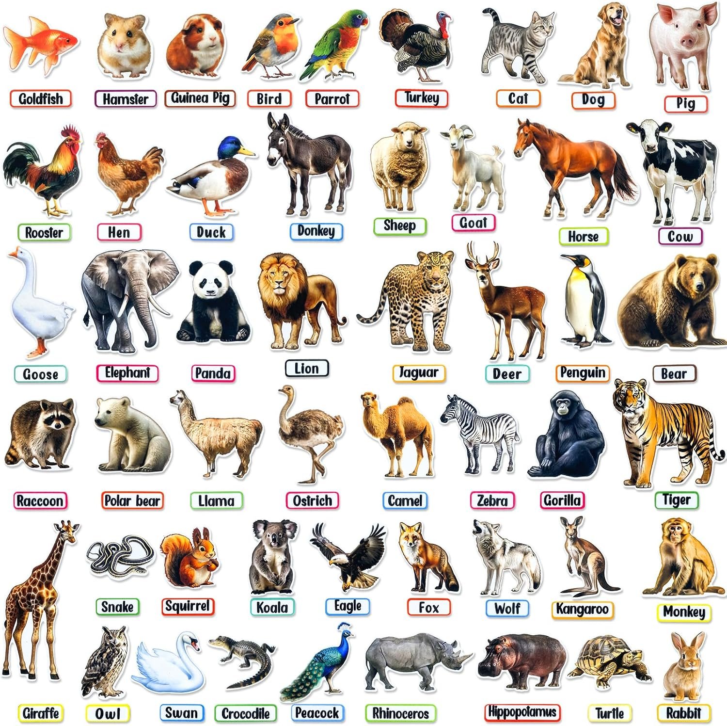 Felt Animals Learning Pieces,50 Wild and Farm Animal with Word Pieces for Felt Board.Montessori and Sensory Toys for 3-8 Kids for Kindergarten,Preschool,Good gife.