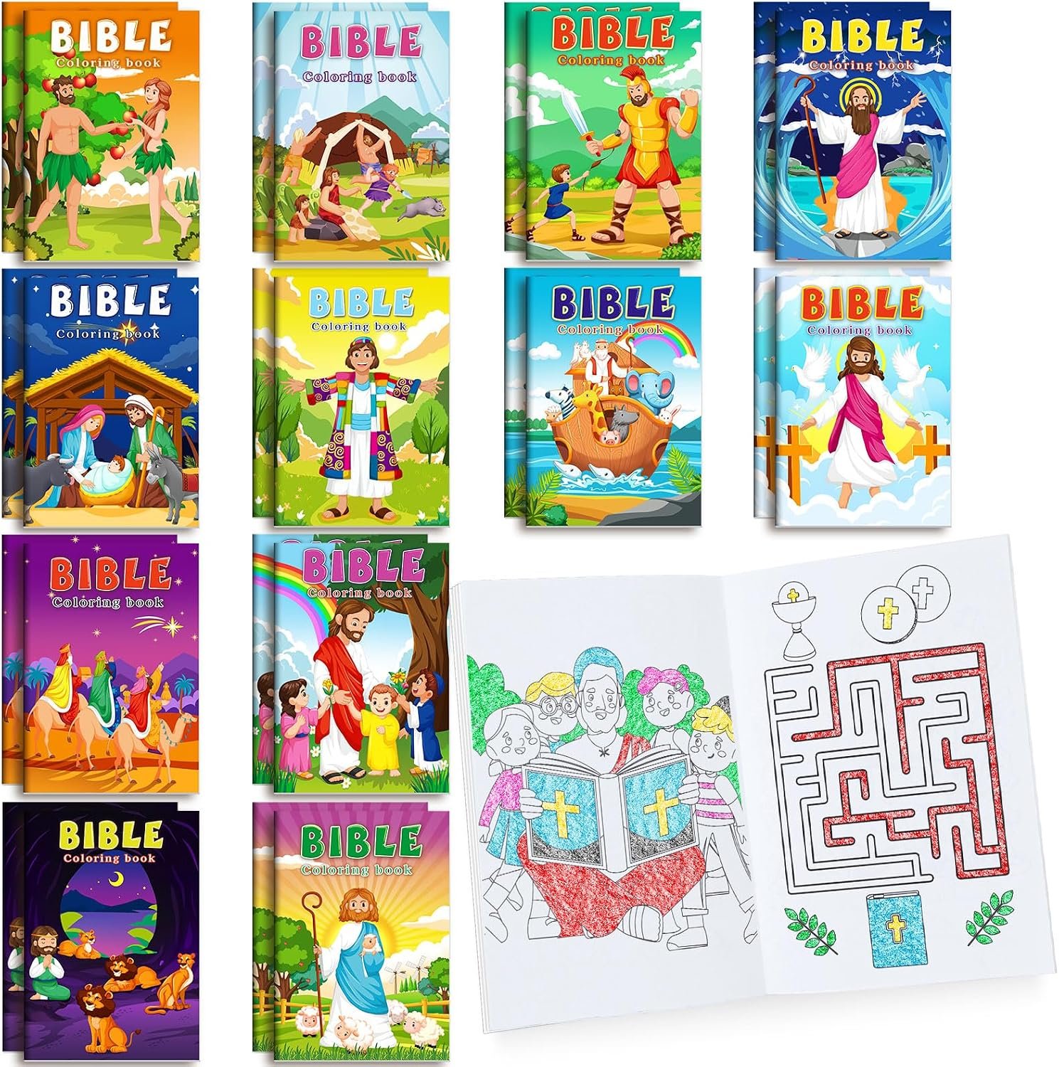 BenLouis 24 Pcs Christian Mini Coloring Books for Kids Party Favors