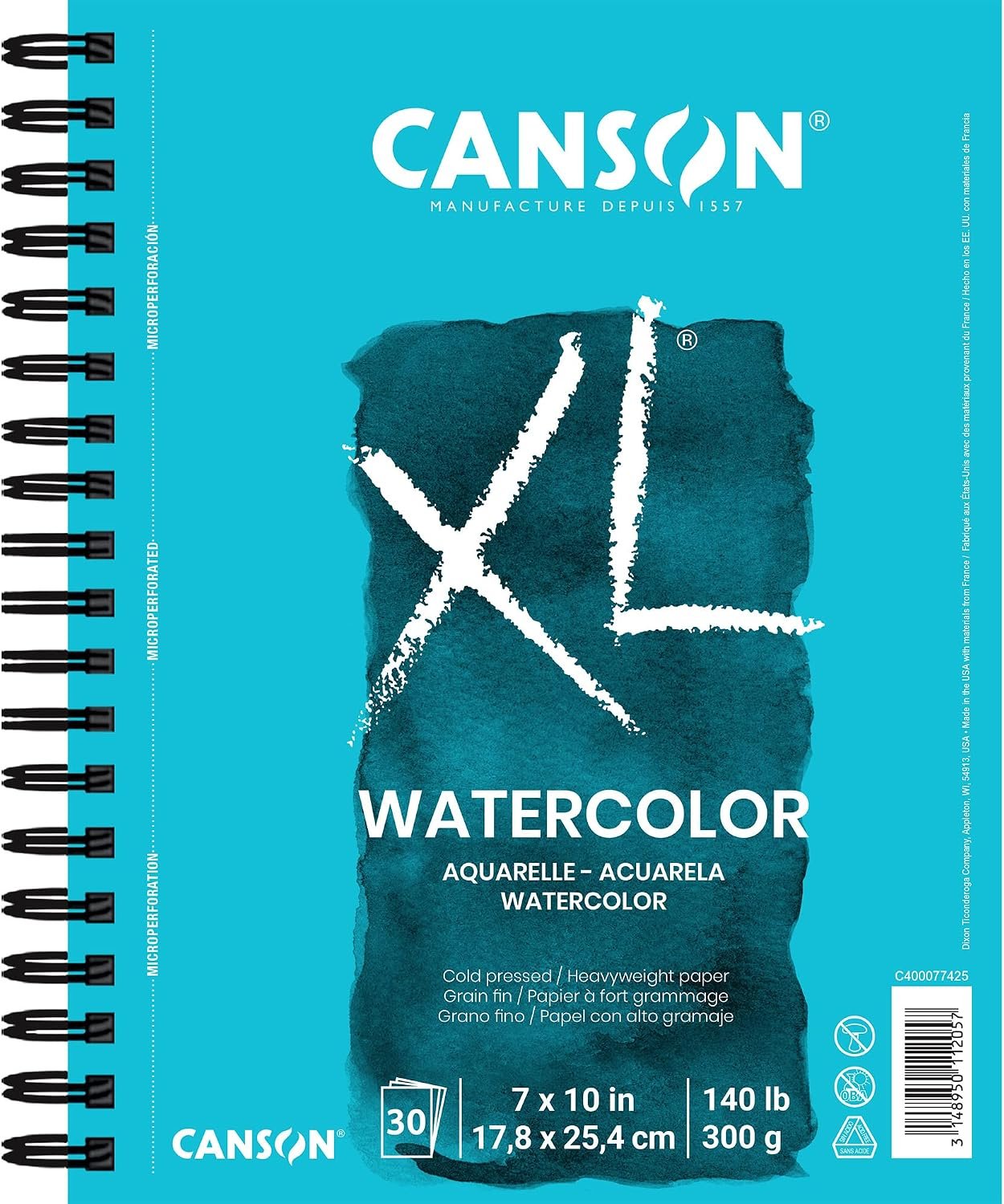 Canson XL Series Watercolor Paper, Wirebound Pad, 7×10 inches, 30 Sheets (140lb/300g) – Artist Paper for Adults and Students – Watercolors, Mixed Media, Markers and Art Journaling
