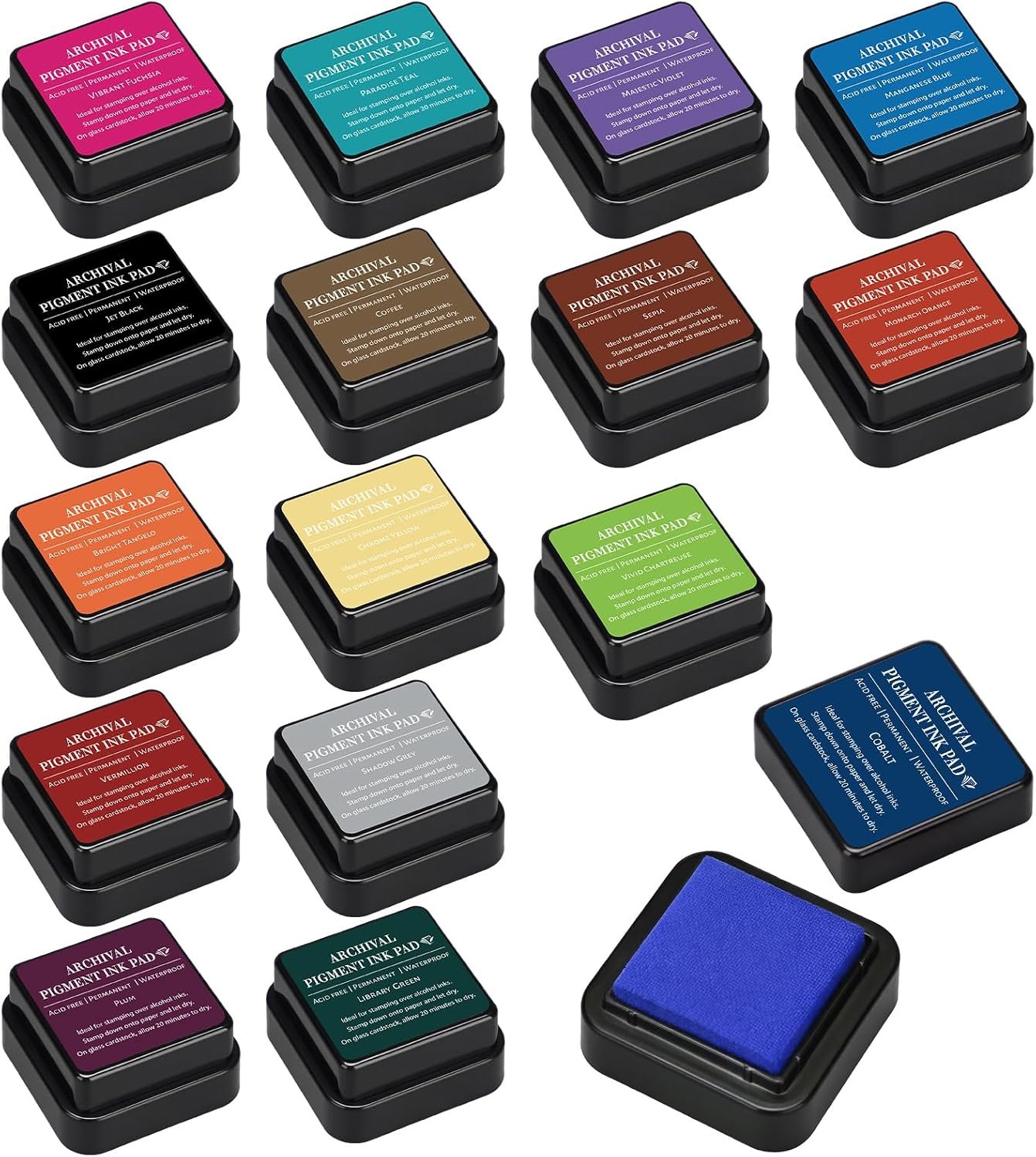16 Pcs Mini Archival Ink Pad for Stamp Multicolor Waterproof Ink Pad, Vivid