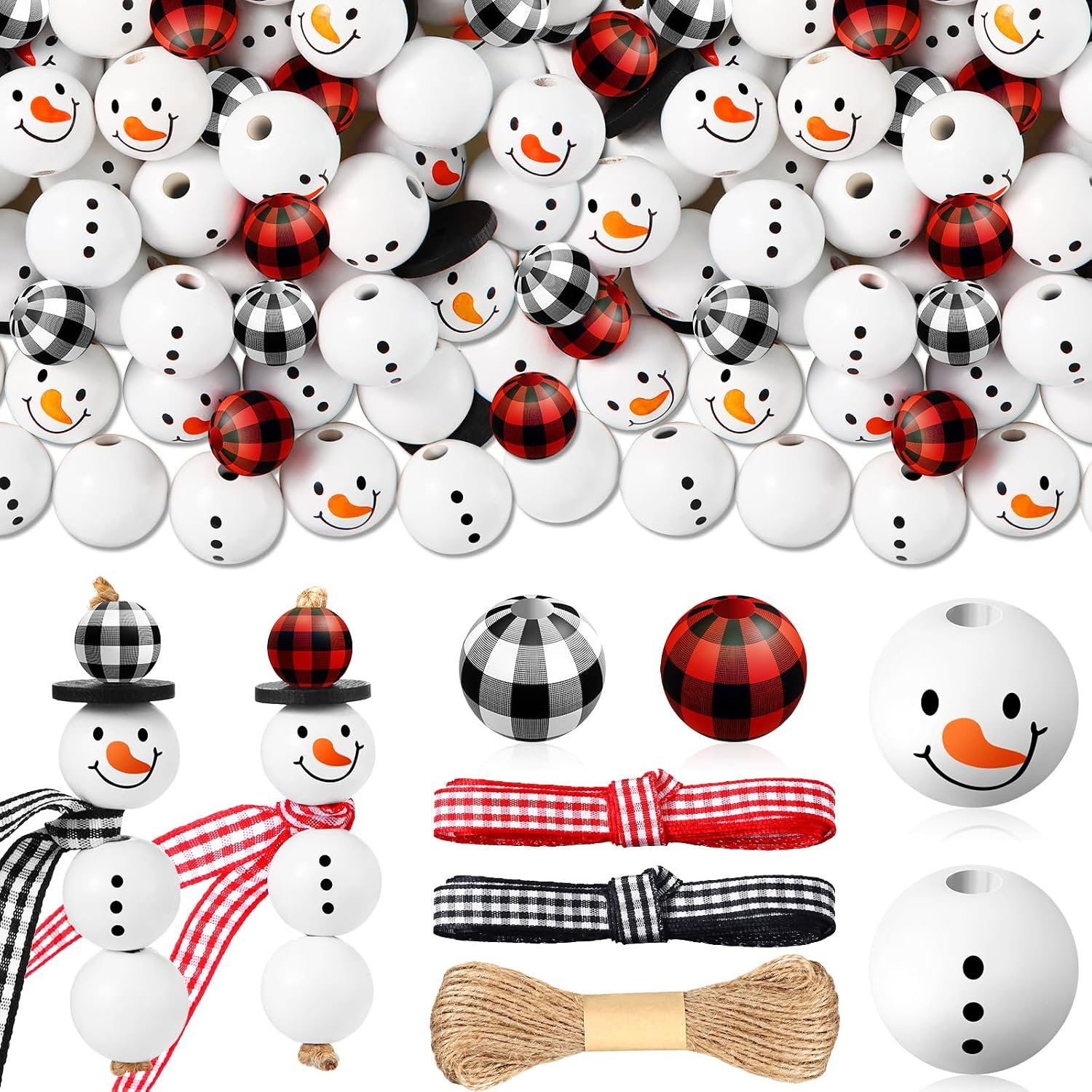 Landical 180 Piece Christmas Crafts Snowman Wooden Bead DIY, Classic Color
