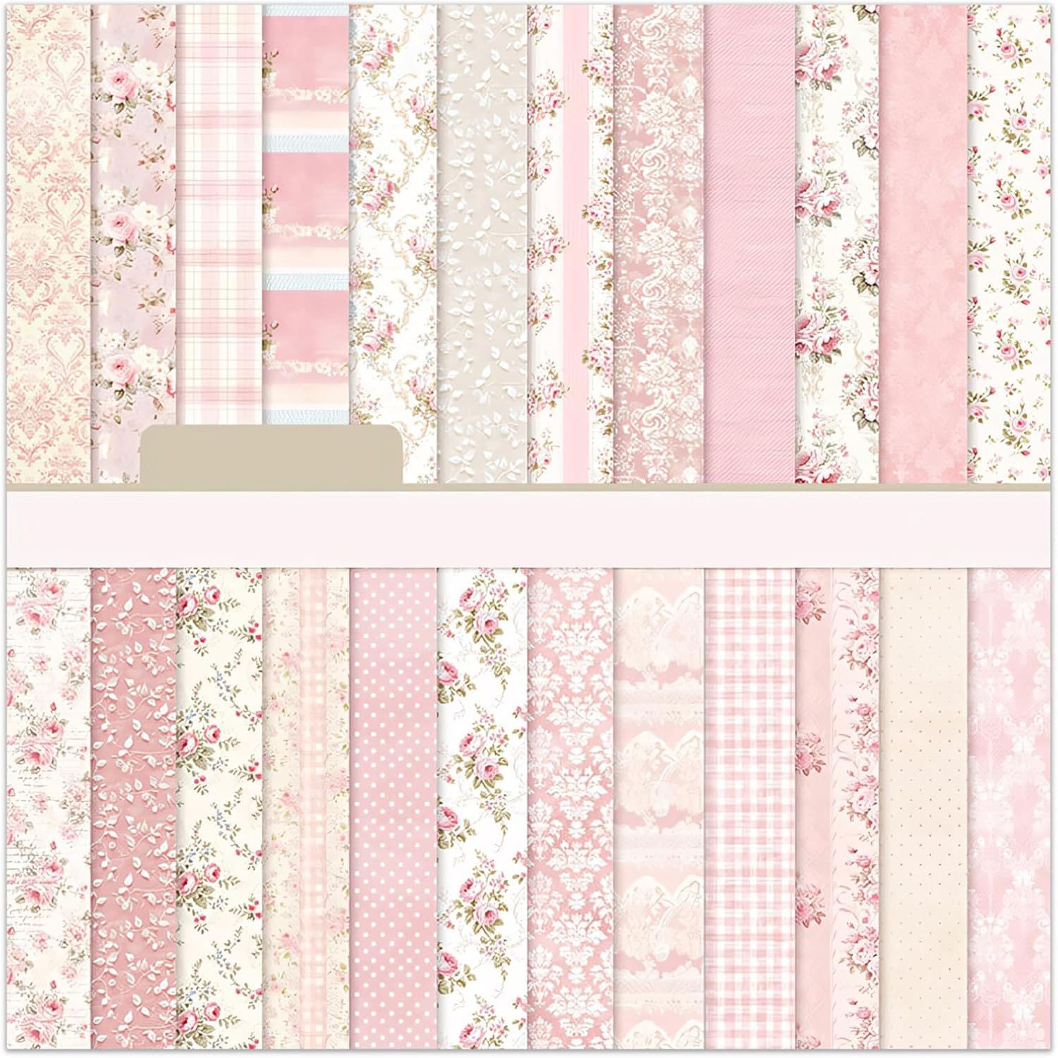 6 Inch Pink Flowers Scrapbooking Paper Pad – 24 Sheets Double Sided Aesthetic Patterns for Wedding Photos Album Journals Decorative Collage Origami DIY Crafts Gifts Wrapping Material