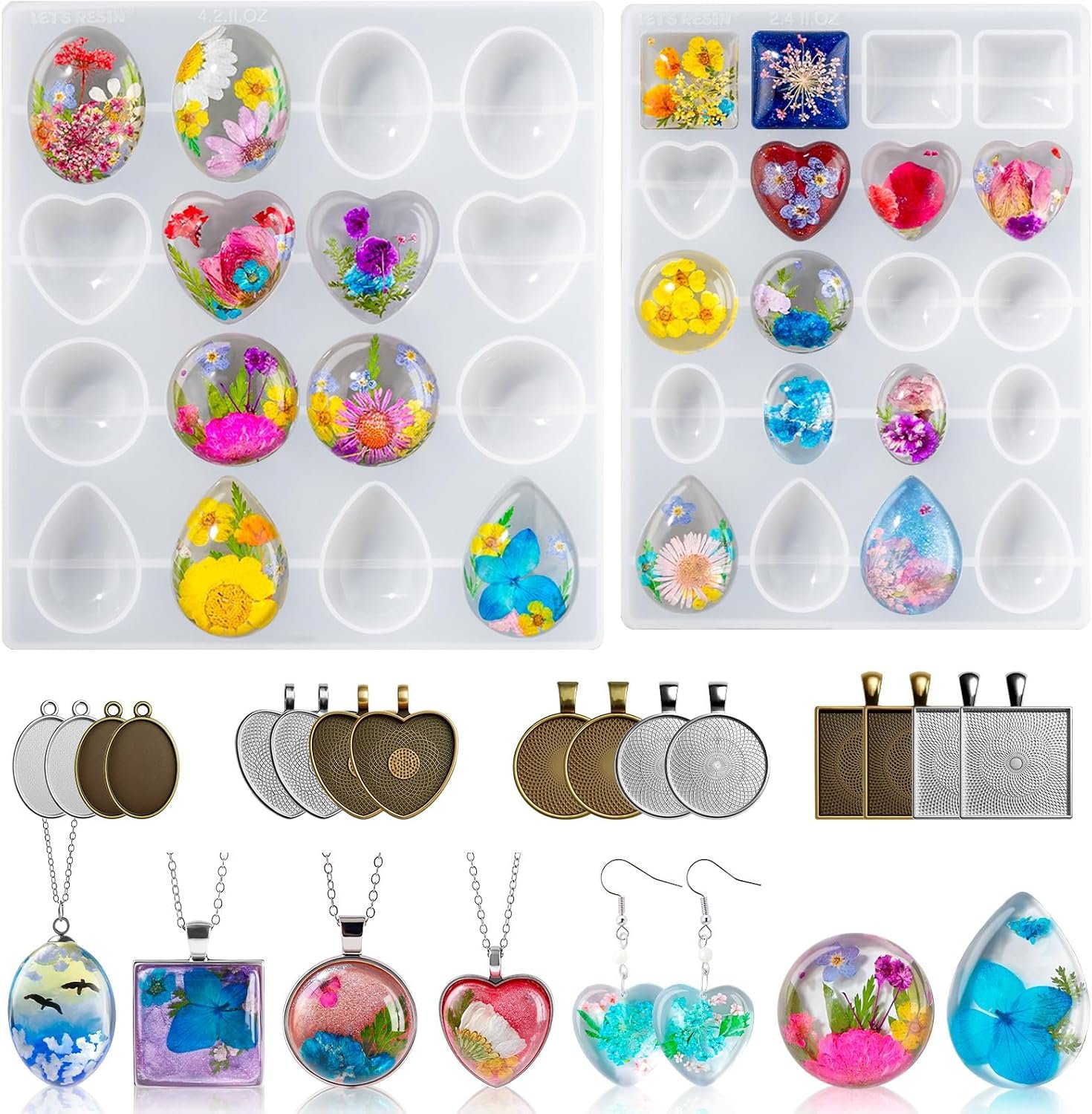 LET’S RESIN Cabochon Gems Resin Molds, 36-Cavity Jewelry Making Kit
