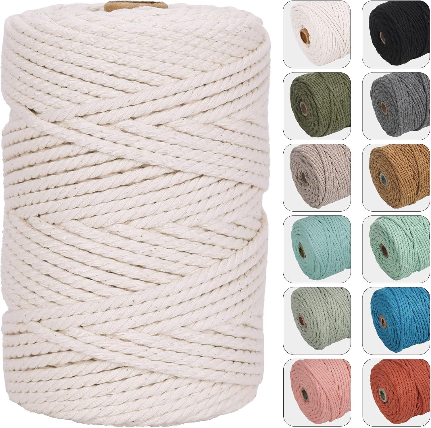 NOANTA 4mm 109yards Macrame Cord, Colored Cotton Macrame Yarn, Natural