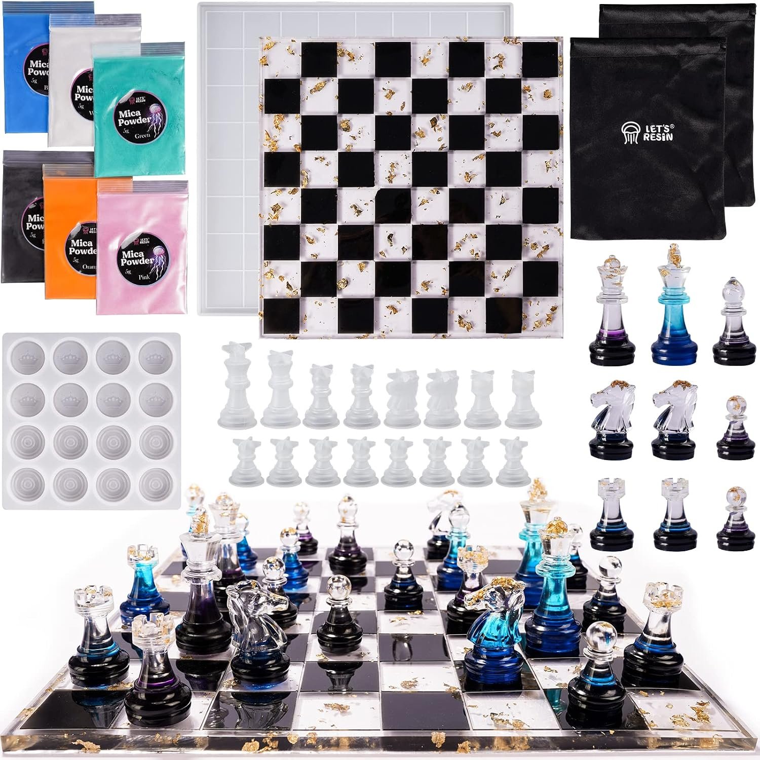 LET’S RESIN Chess Molds for Resin Casting, Upgraded Resin Chess Set Molds