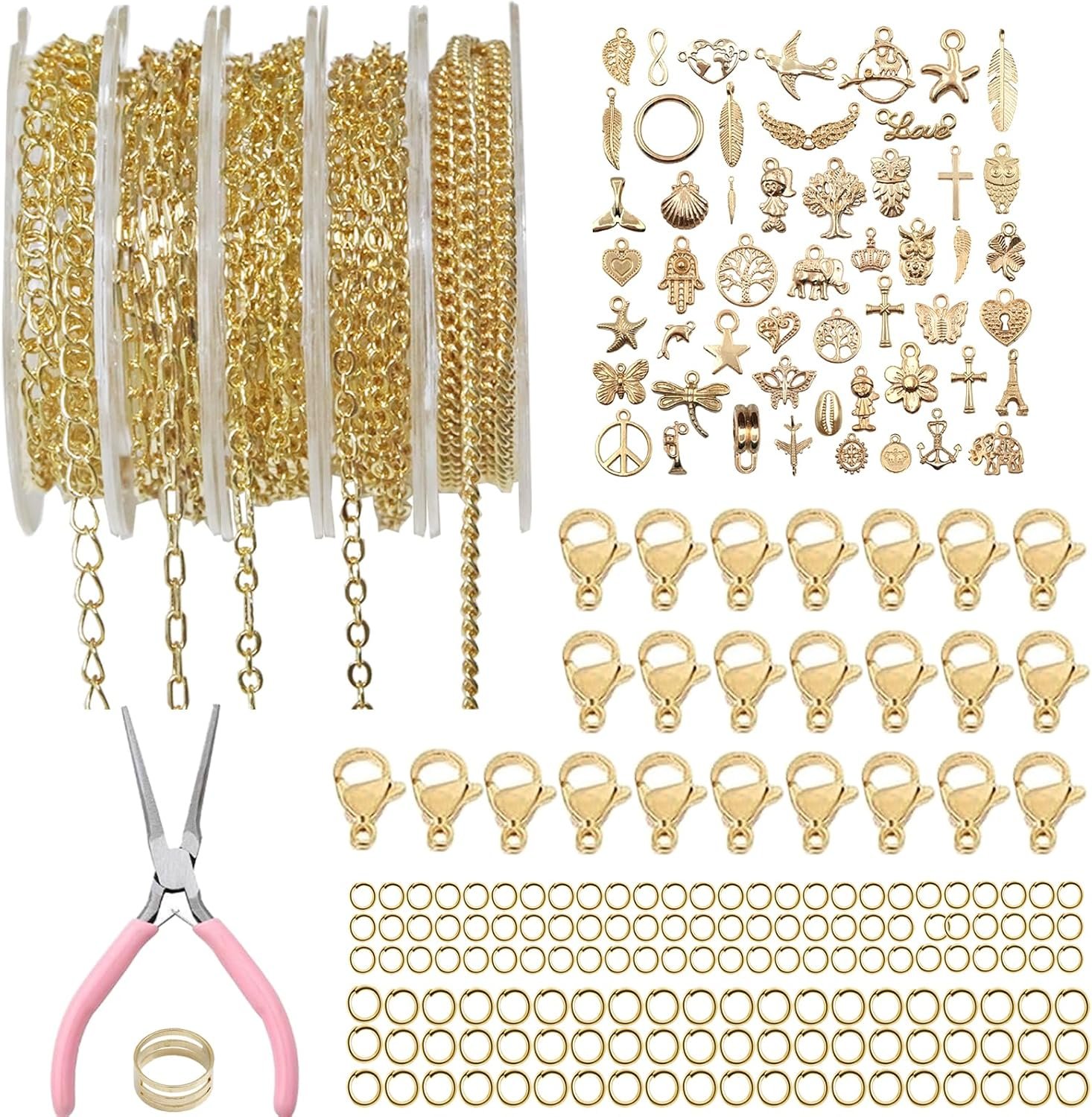 XKCWXY 14K Gold Chain Jewelry Making 5 Rolls 16.4ft Charm Necklace Kit