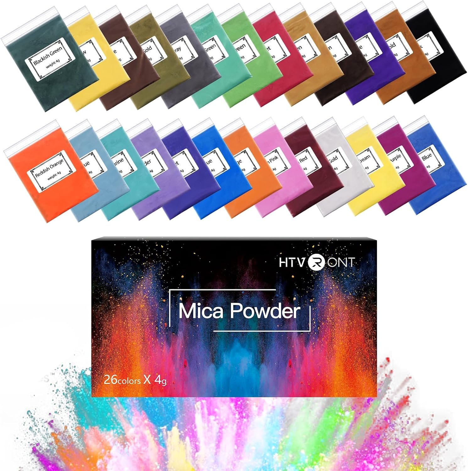 HTVRONT Mica Powder for Resin 104g – 26 Colors Epoxy Pigment Dye