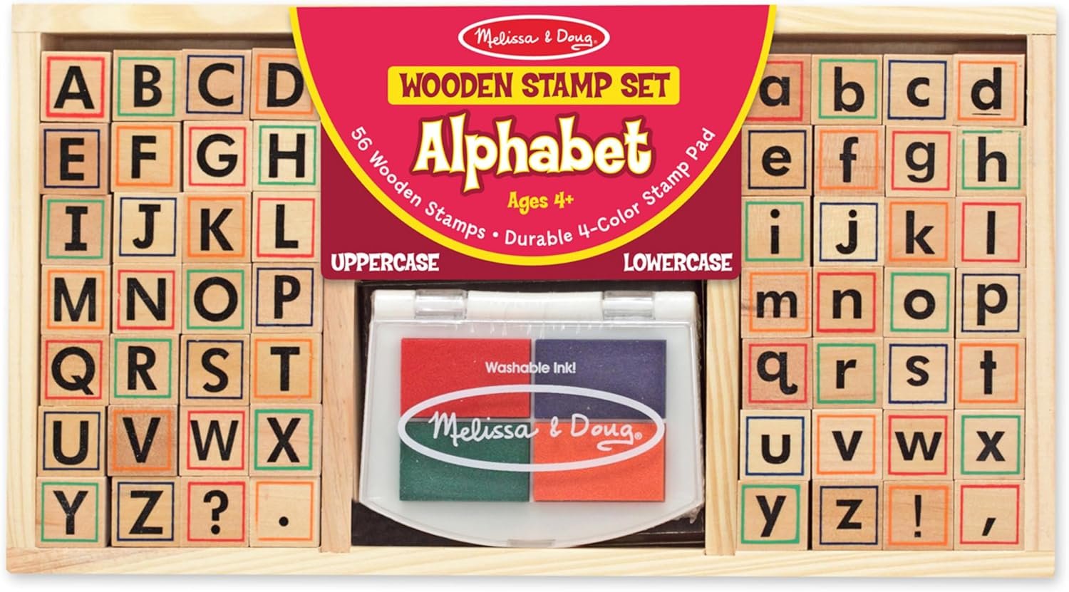 Melissa & Doug Wooden Alphabet Stamp Set – 56 Stamps with Lower-Case and Capital Letters Preschool Writing Toys, ABC Stamps, Kids Arts & Crafts, Letter for Kids Ages 4+