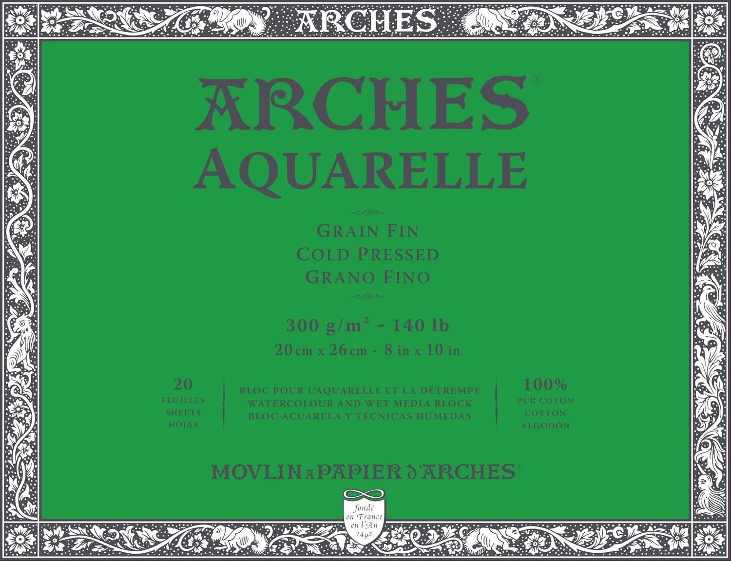 Arches Watercolor Paper Block, Cold Press, 8″ x 10″, 140 pound